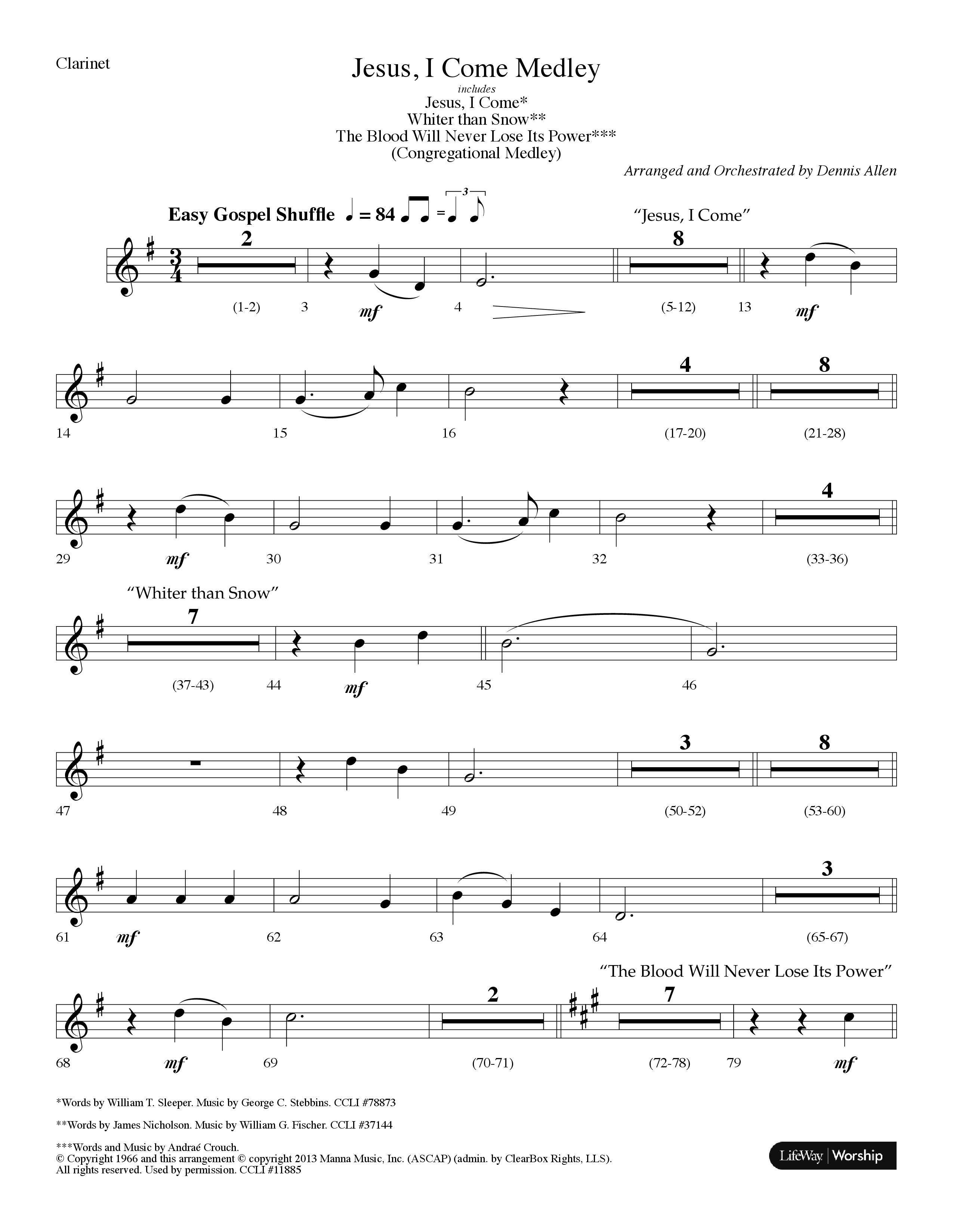 Jesus I Come Medley (with Whiter Than Snow, The Blood Will Never Lose Its Power) (Choral Anthem SATB) Clarinet (Lifeway Choral / Arr. Dennis Allen)