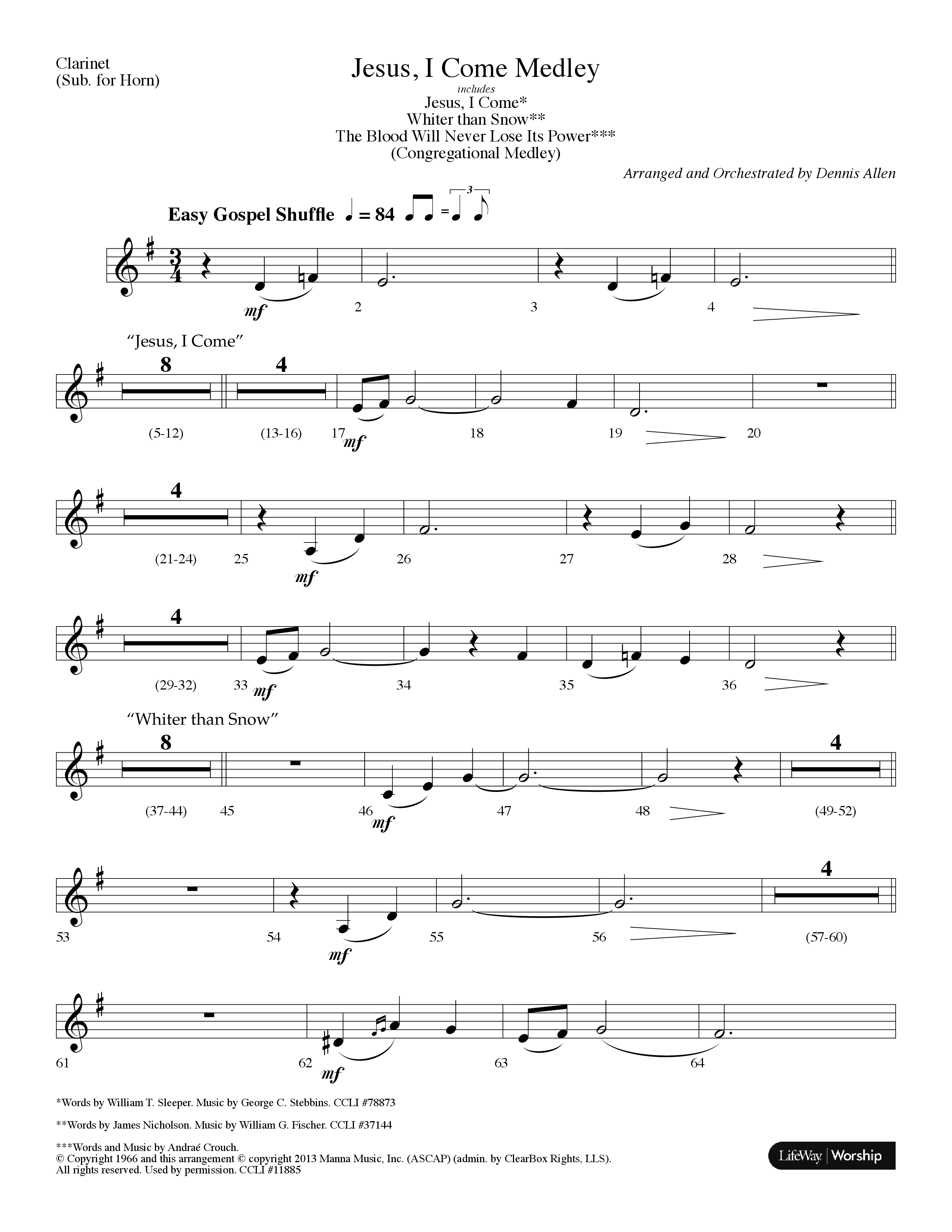 Jesus I Come Medley (with Whiter Than Snow, The Blood Will Never Lose Its Power) (Choral Anthem SATB) Clarinet (Lifeway Choral / Arr. Dennis Allen)
