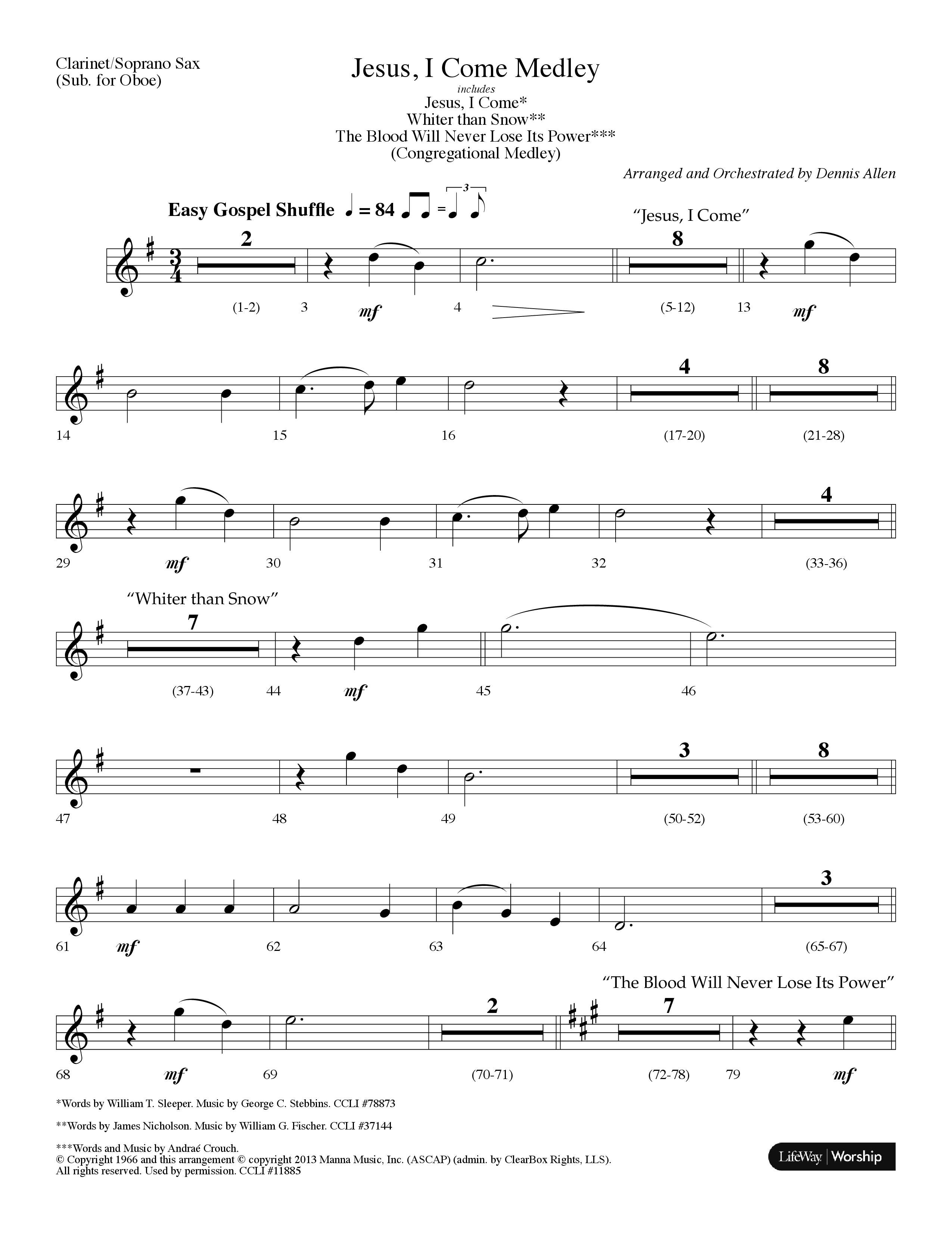 Jesus I Come Medley (with Whiter Than Snow, The Blood Will Never Lose Its Power) (Choral Anthem SATB) Clarinet/Soprano Sax (Lifeway Choral / Arr. Dennis Allen)