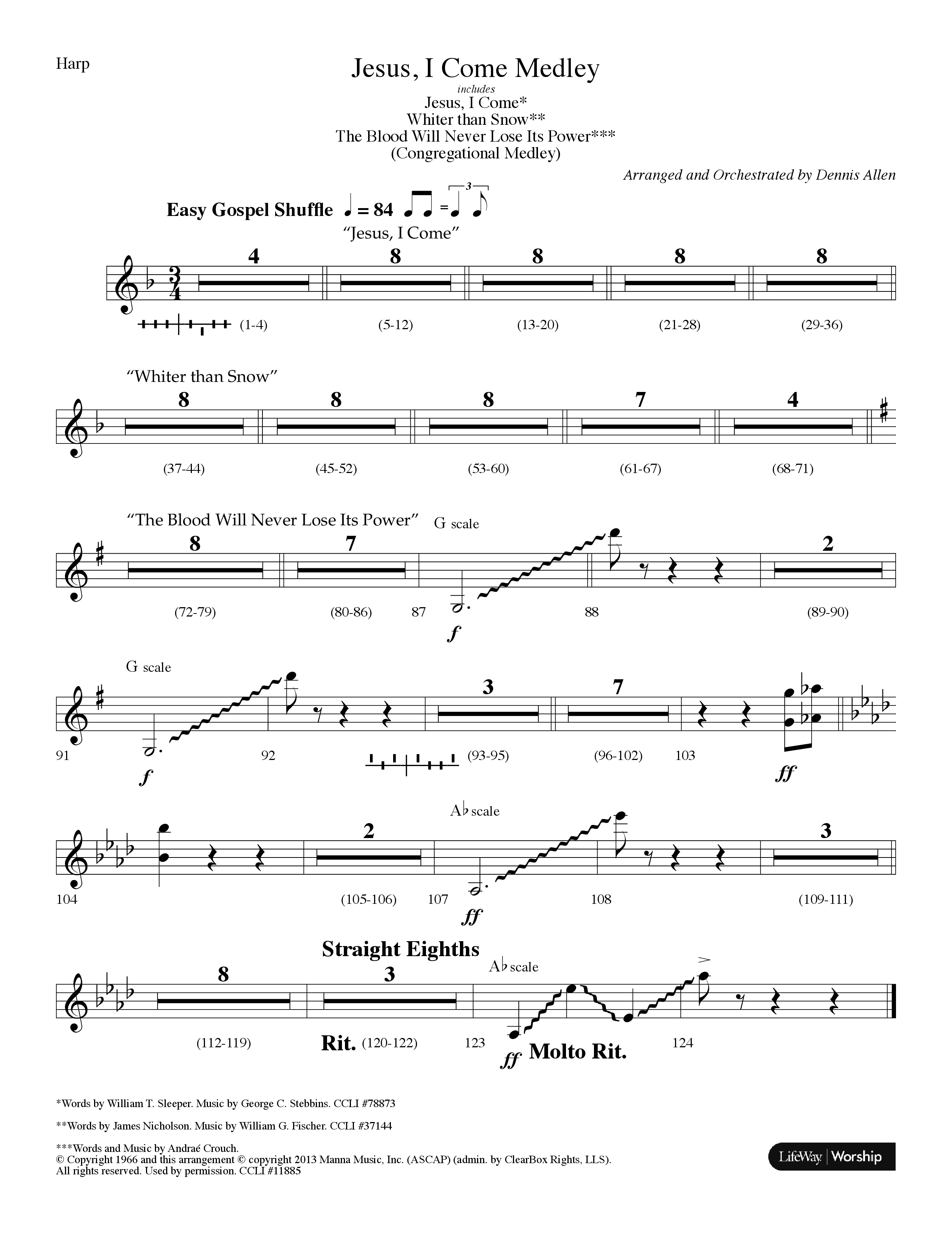 Jesus I Come Medley (with Whiter Than Snow, The Blood Will Never Lose Its Power) (Choral Anthem SATB) Harp (Lifeway Choral / Arr. Dennis Allen)
