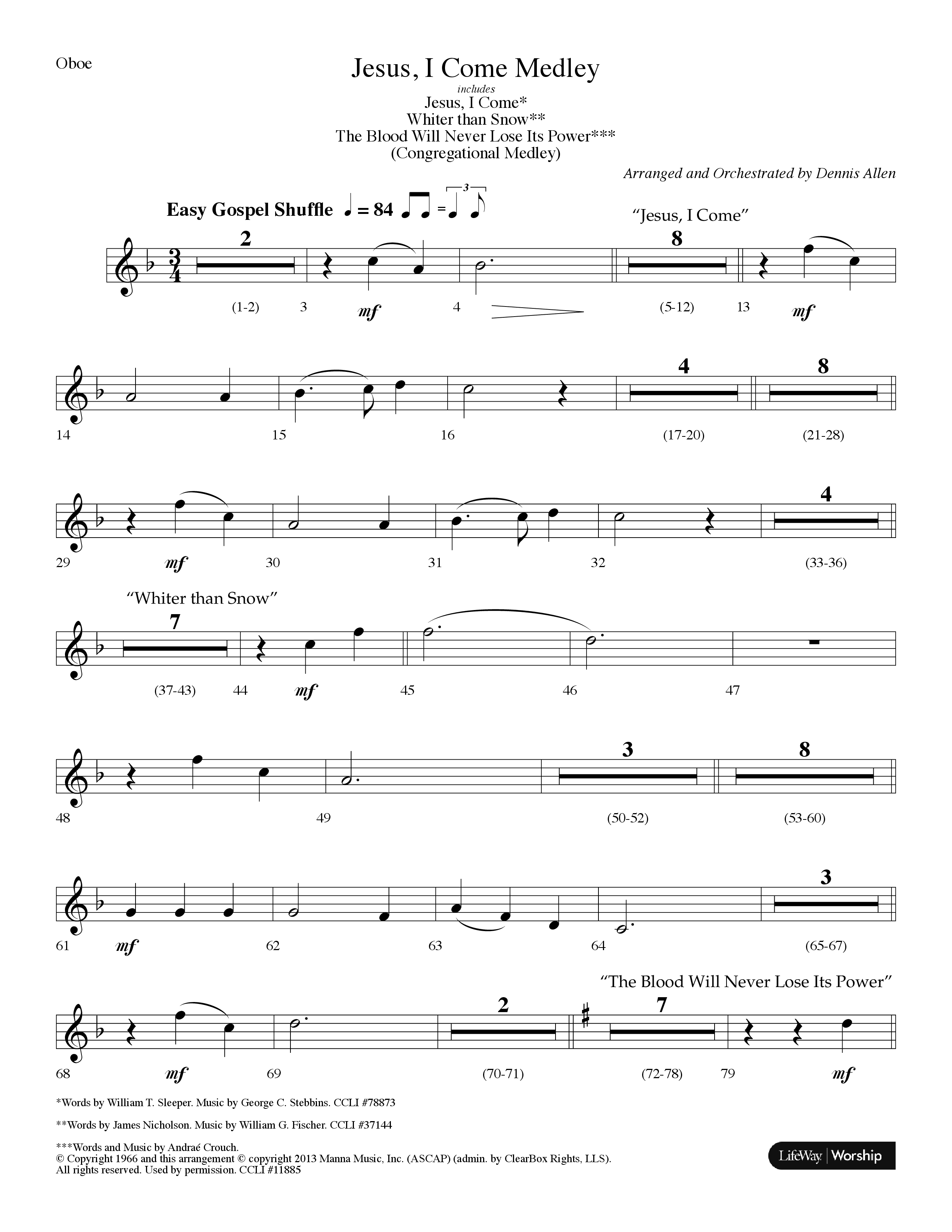 Jesus I Come Medley (with Whiter Than Snow, The Blood Will Never Lose Its Power) (Choral Anthem SATB) Oboe (Lifeway Choral / Arr. Dennis Allen)