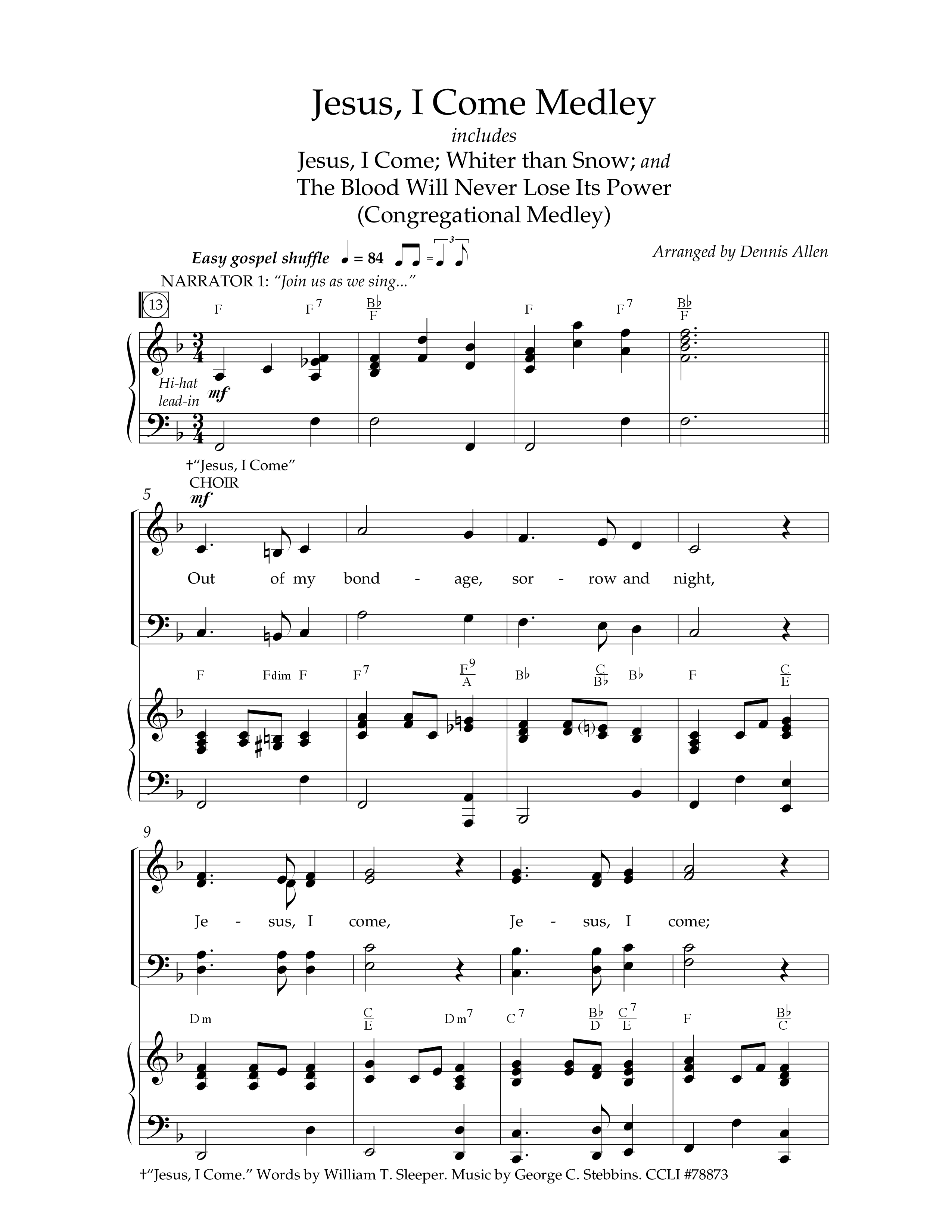 Jesus I Come Medley (with Whiter Than Snow, The Blood Will Never Lose Its Power) (Choral Anthem SATB) Anthem (SATB/Piano) (Lifeway Choral / Arr. Dennis Allen)