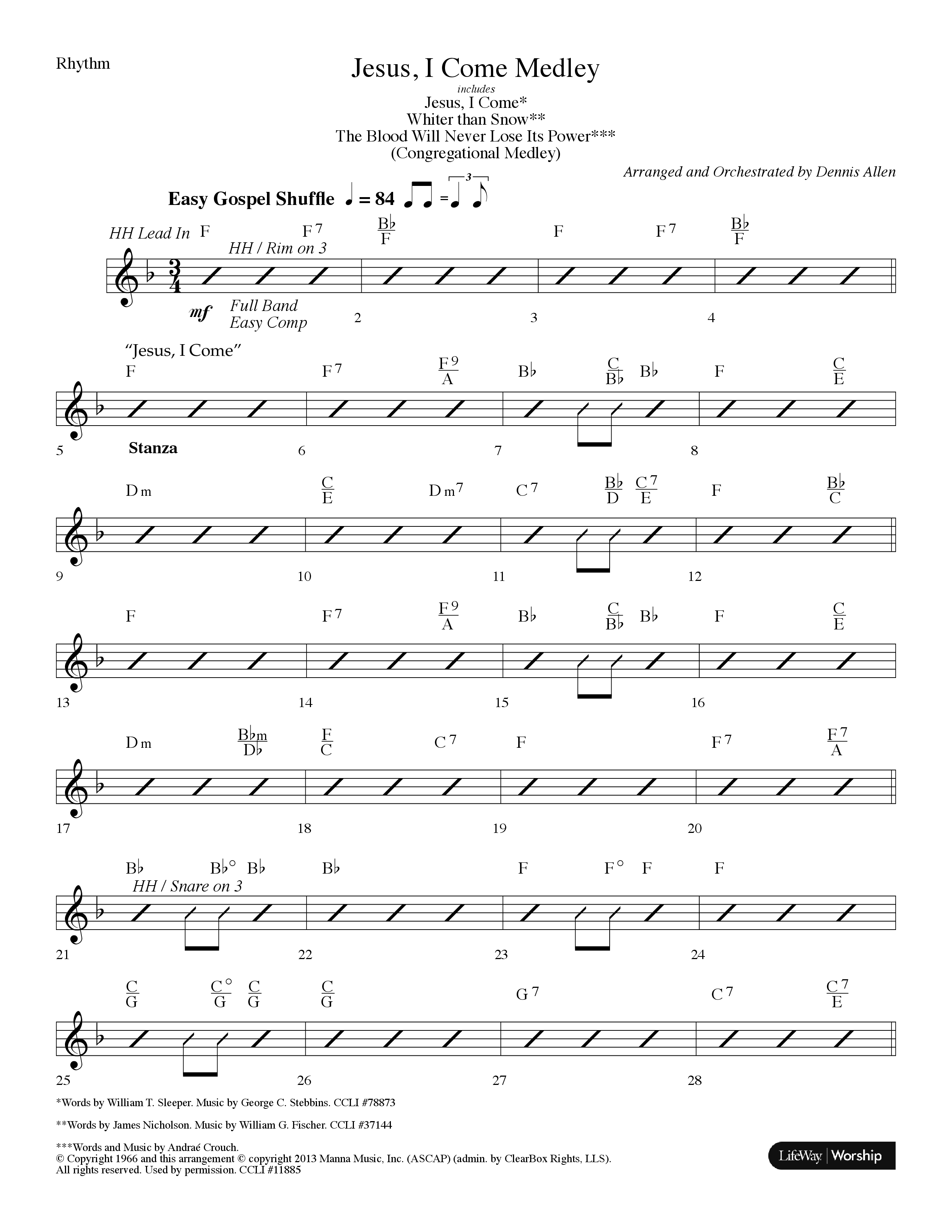 Jesus I Come Medley (with Whiter Than Snow, The Blood Will Never Lose Its Power) (Choral Anthem SATB) Rhythm Chart (Lifeway Choral / Arr. Dennis Allen)