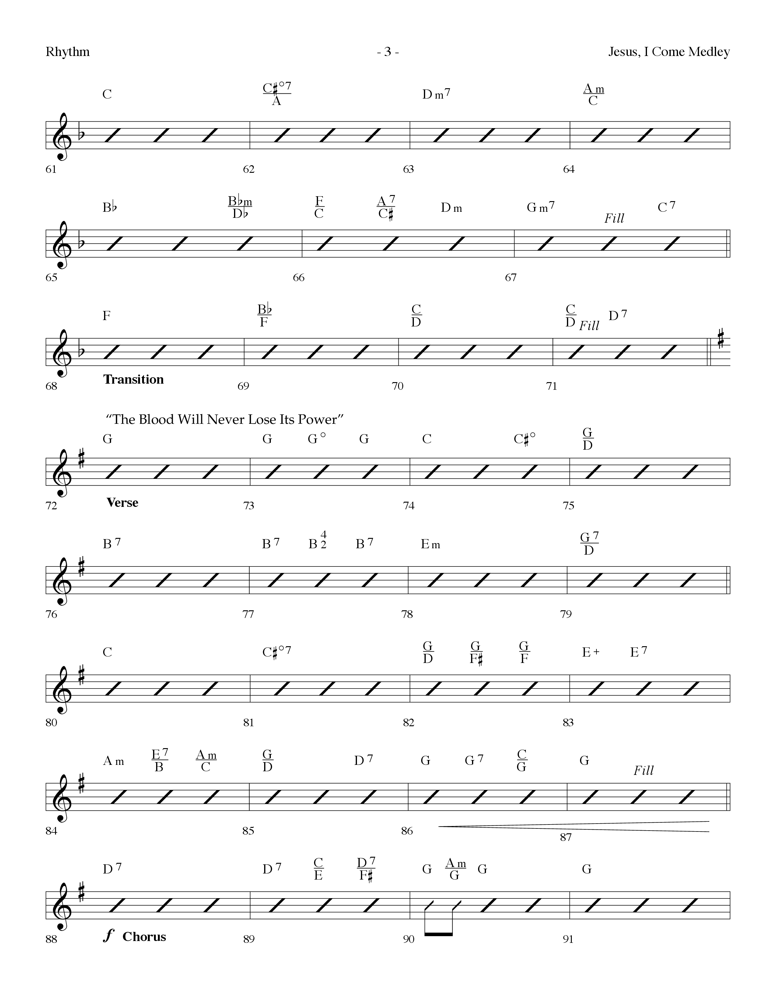 Jesus I Come Medley (with Whiter Than Snow, The Blood Will Never Lose Its Power) (Choral Anthem SATB) Rhythm Chart (Lifeway Choral / Arr. Dennis Allen)