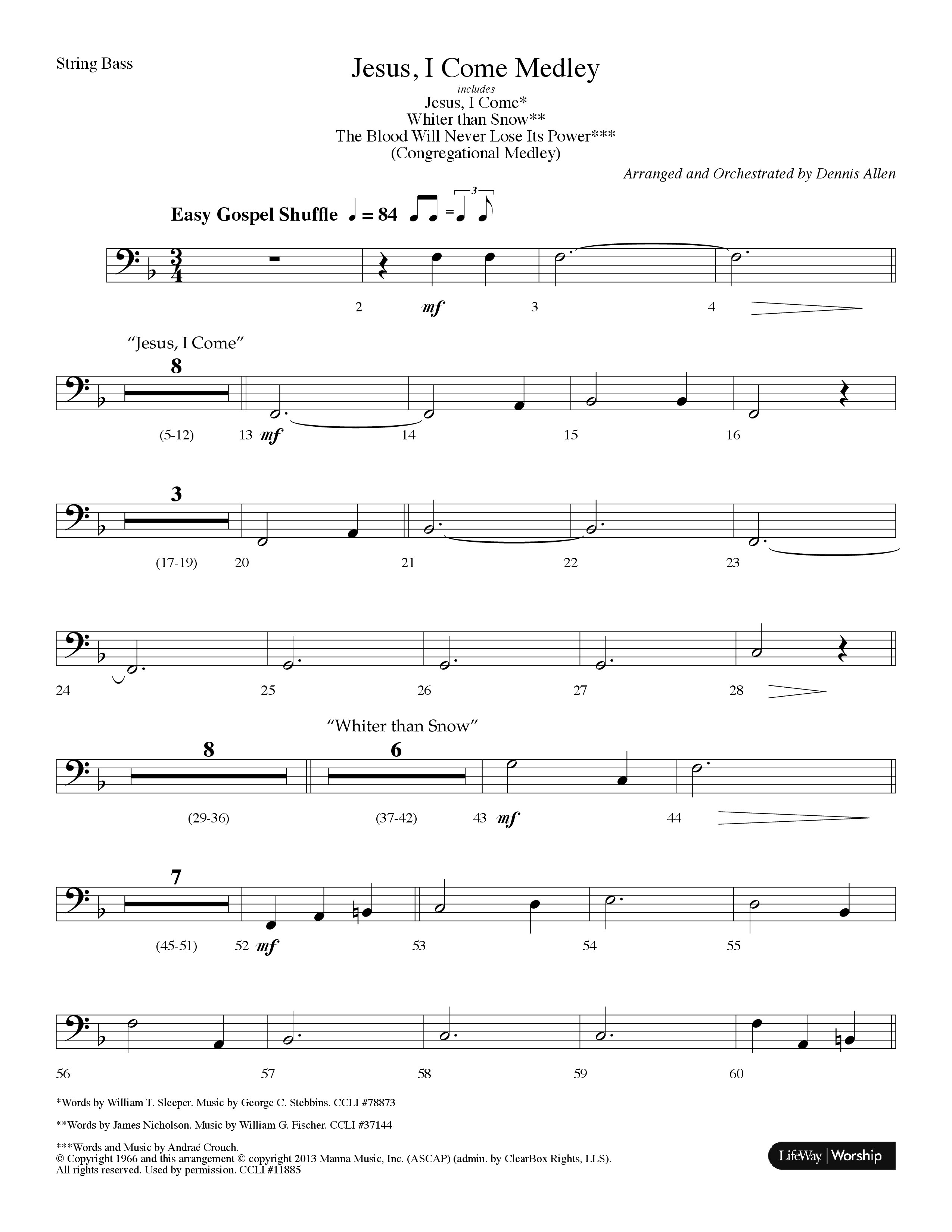 Jesus I Come Medley (with Whiter Than Snow, The Blood Will Never Lose Its Power) (Choral Anthem SATB) String Bass (Lifeway Choral / Arr. Dennis Allen)