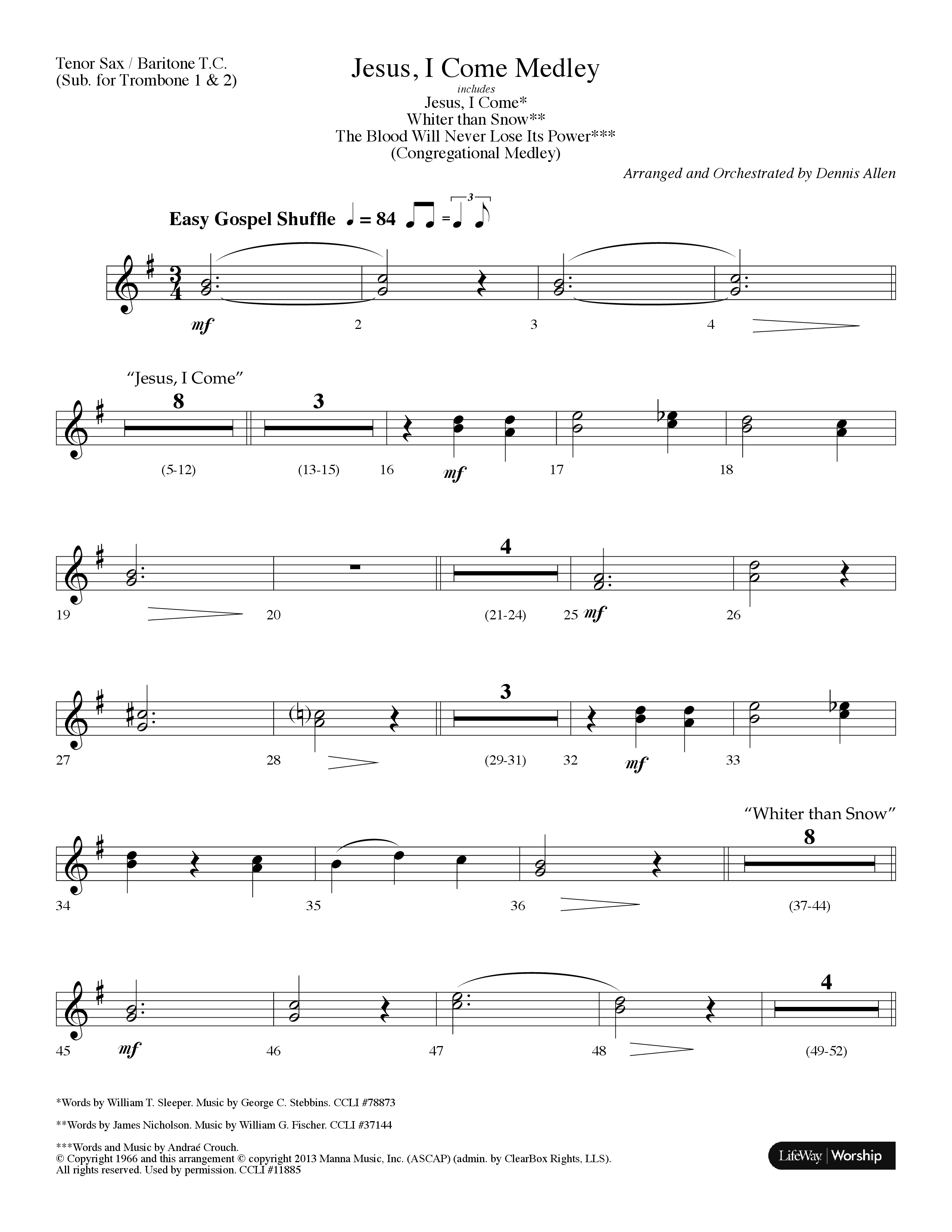 Jesus I Come Medley (with Whiter Than Snow, The Blood Will Never Lose Its Power) (Choral Anthem SATB) Tenor Sax/Baritone T.C. (Lifeway Choral / Arr. Dennis Allen)