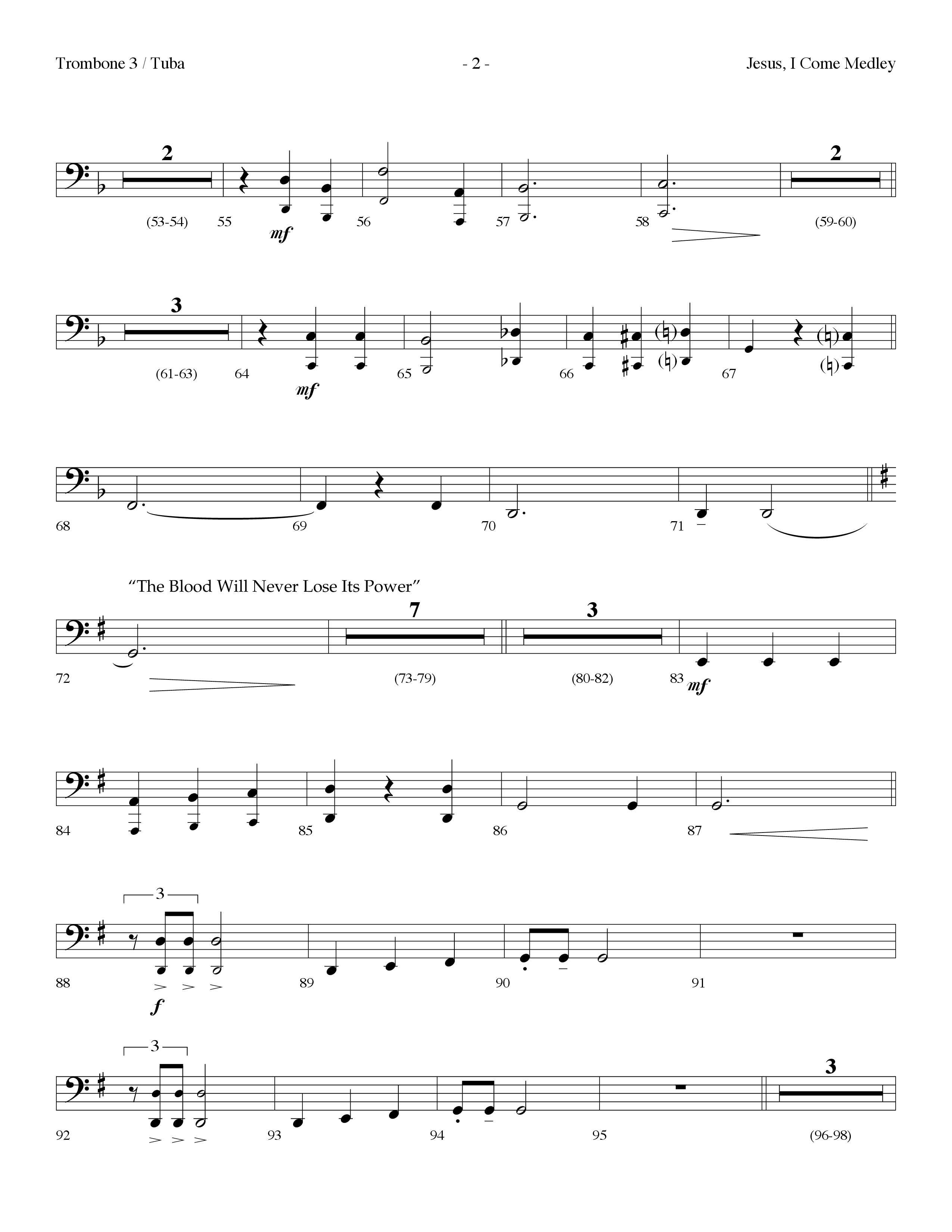 Jesus I Come Medley (with Whiter Than Snow, The Blood Will Never Lose Its Power) (Choral Anthem SATB) Trombone 3/Tuba (Lifeway Choral / Arr. Dennis Allen)
