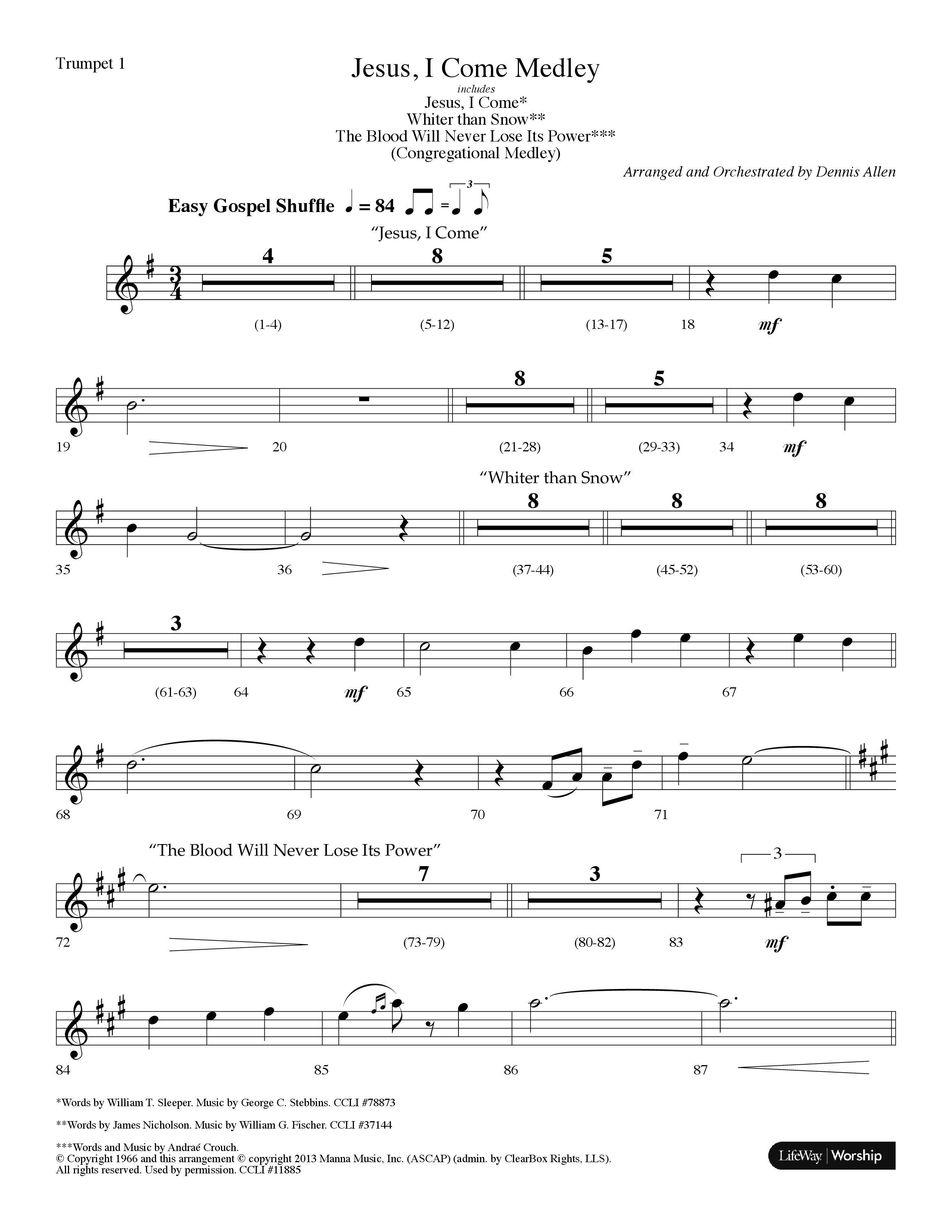 Jesus I Come Medley (with Whiter Than Snow, The Blood Will Never Lose Its Power) (Choral Anthem SATB) Trumpet 1 (Lifeway Choral / Arr. Dennis Allen)
