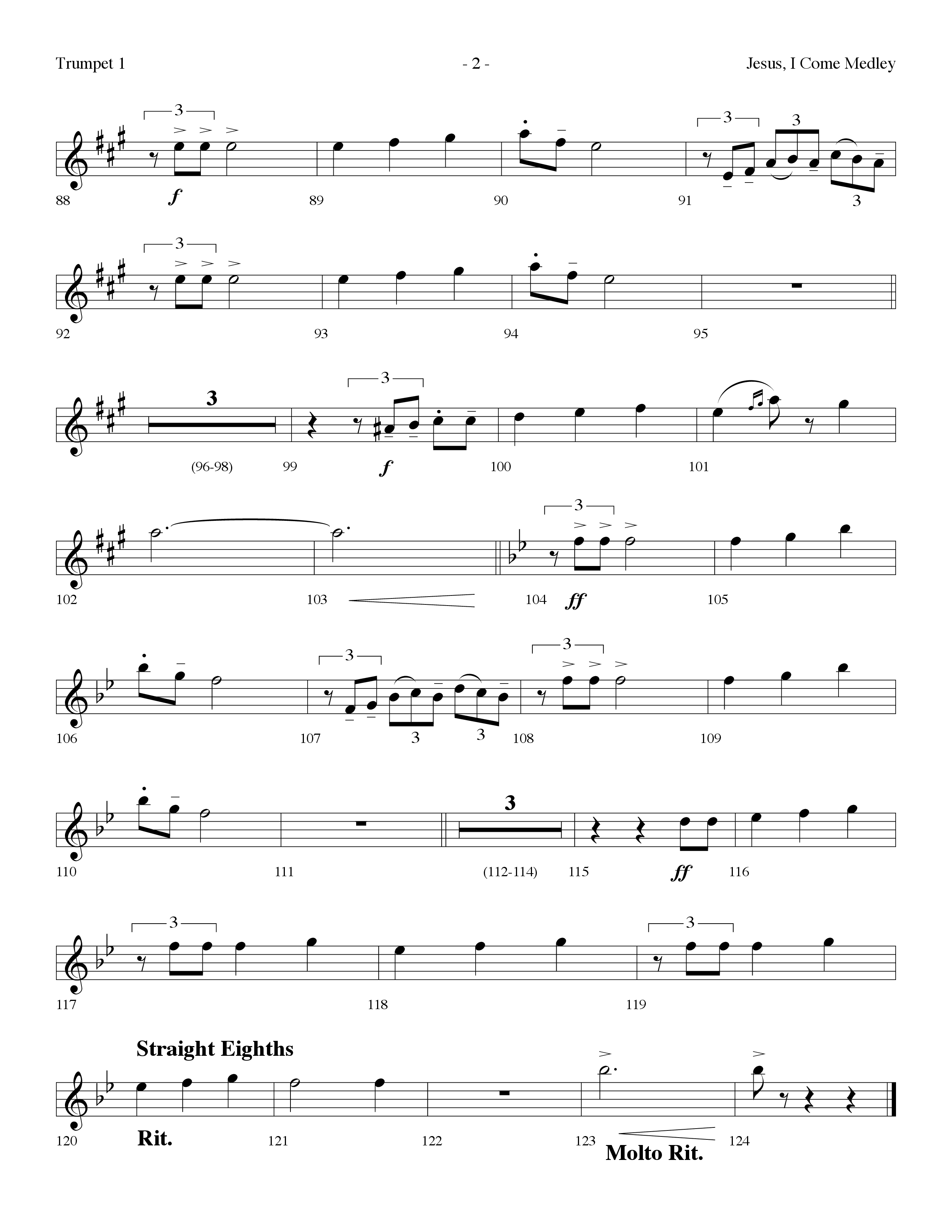 Jesus I Come Medley (with Whiter Than Snow, The Blood Will Never Lose Its Power) (Choral Anthem SATB) Trumpet 1 (Lifeway Choral / Arr. Dennis Allen)
