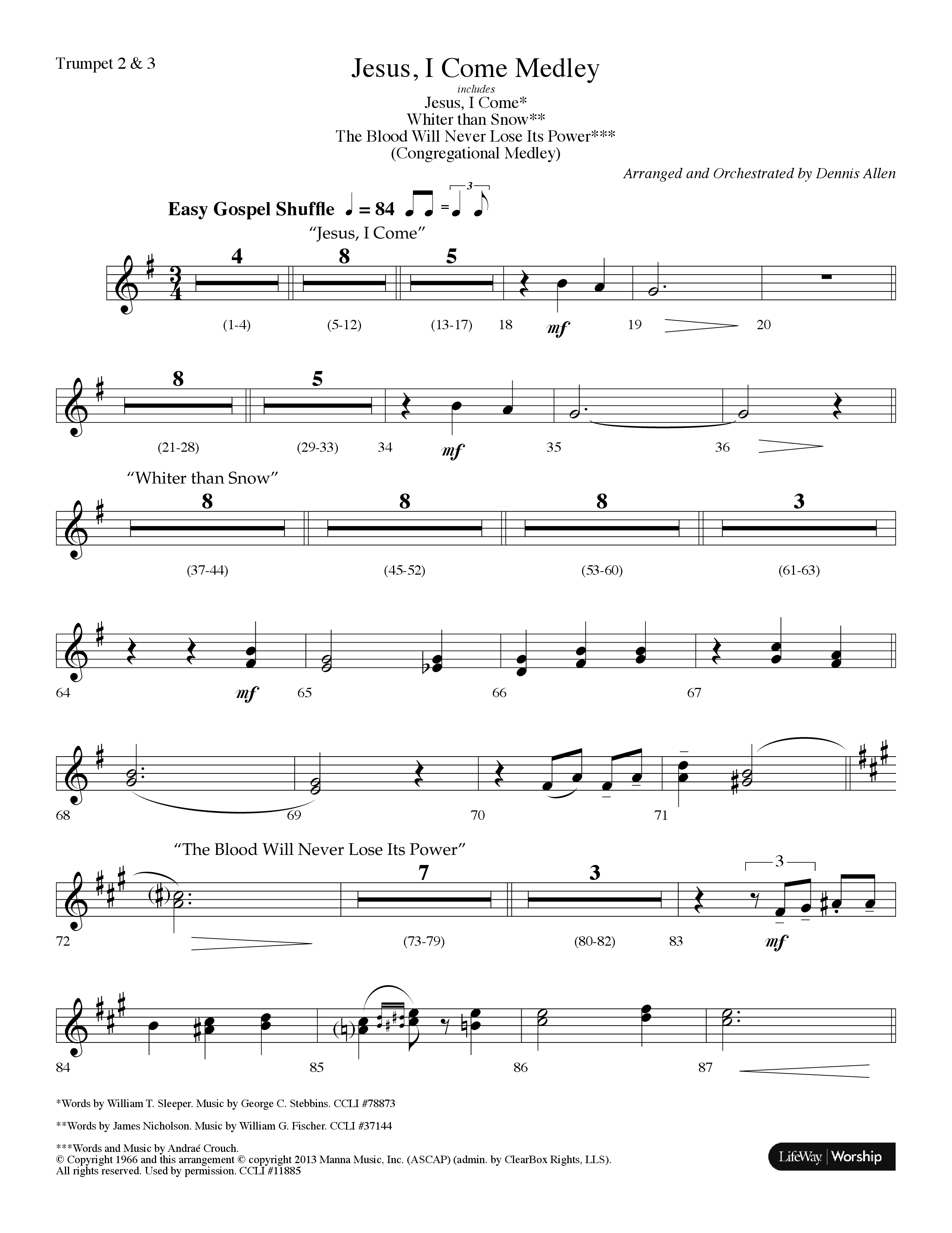 Jesus I Come Medley (with Whiter Than Snow, The Blood Will Never Lose Its Power) (Choral Anthem SATB) Trumpet 2/3 (Lifeway Choral / Arr. Dennis Allen)