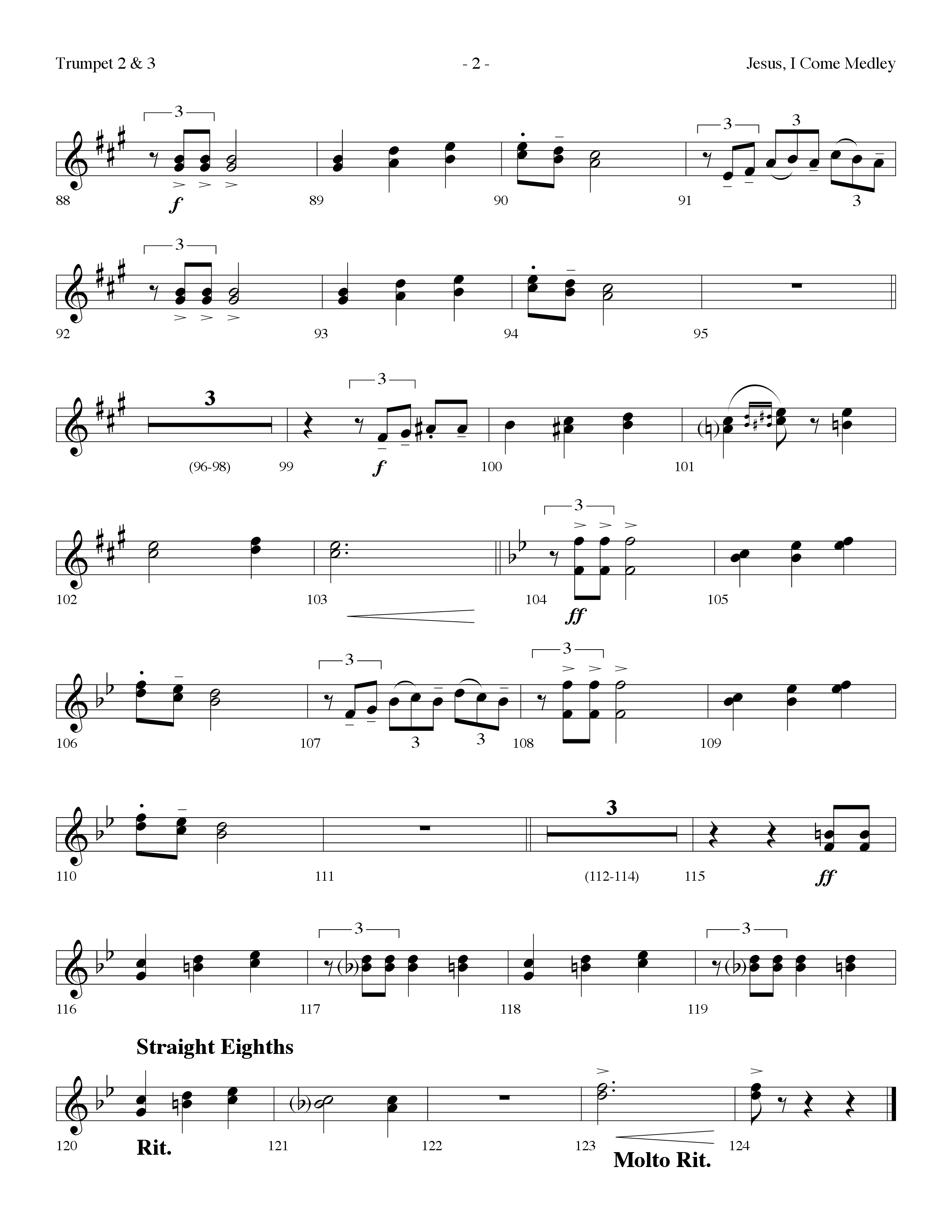 Jesus I Come Medley (with Whiter Than Snow, The Blood Will Never Lose Its Power) (Choral Anthem SATB) Trumpet 2/3 (Lifeway Choral / Arr. Dennis Allen)
