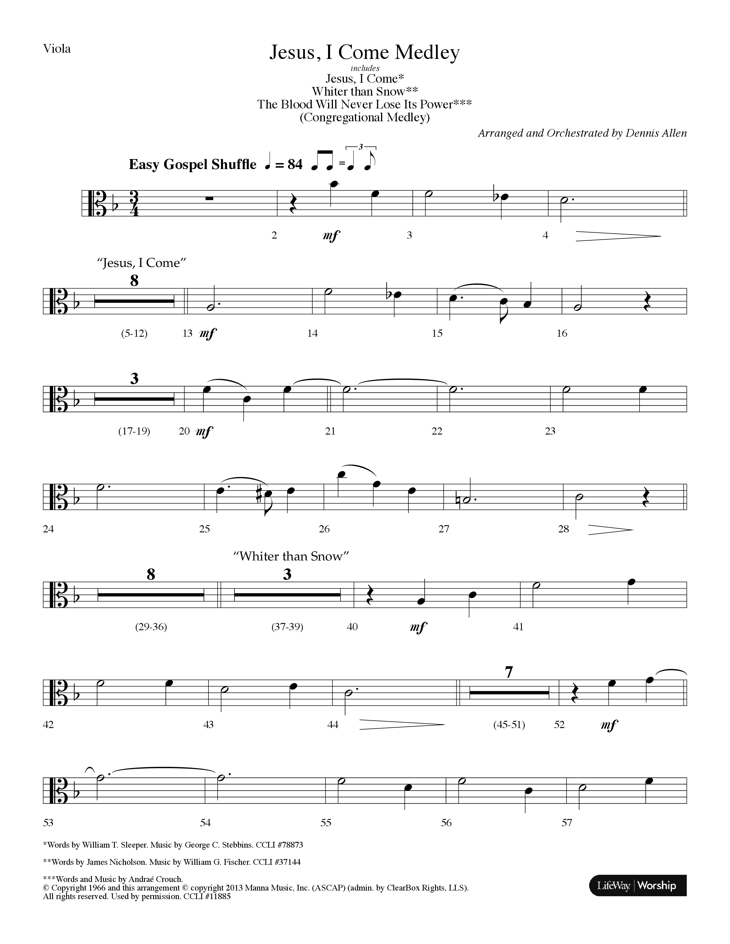Jesus I Come Medley (with Whiter Than Snow, The Blood Will Never Lose Its Power) (Choral Anthem SATB) Viola (Lifeway Choral / Arr. Dennis Allen)