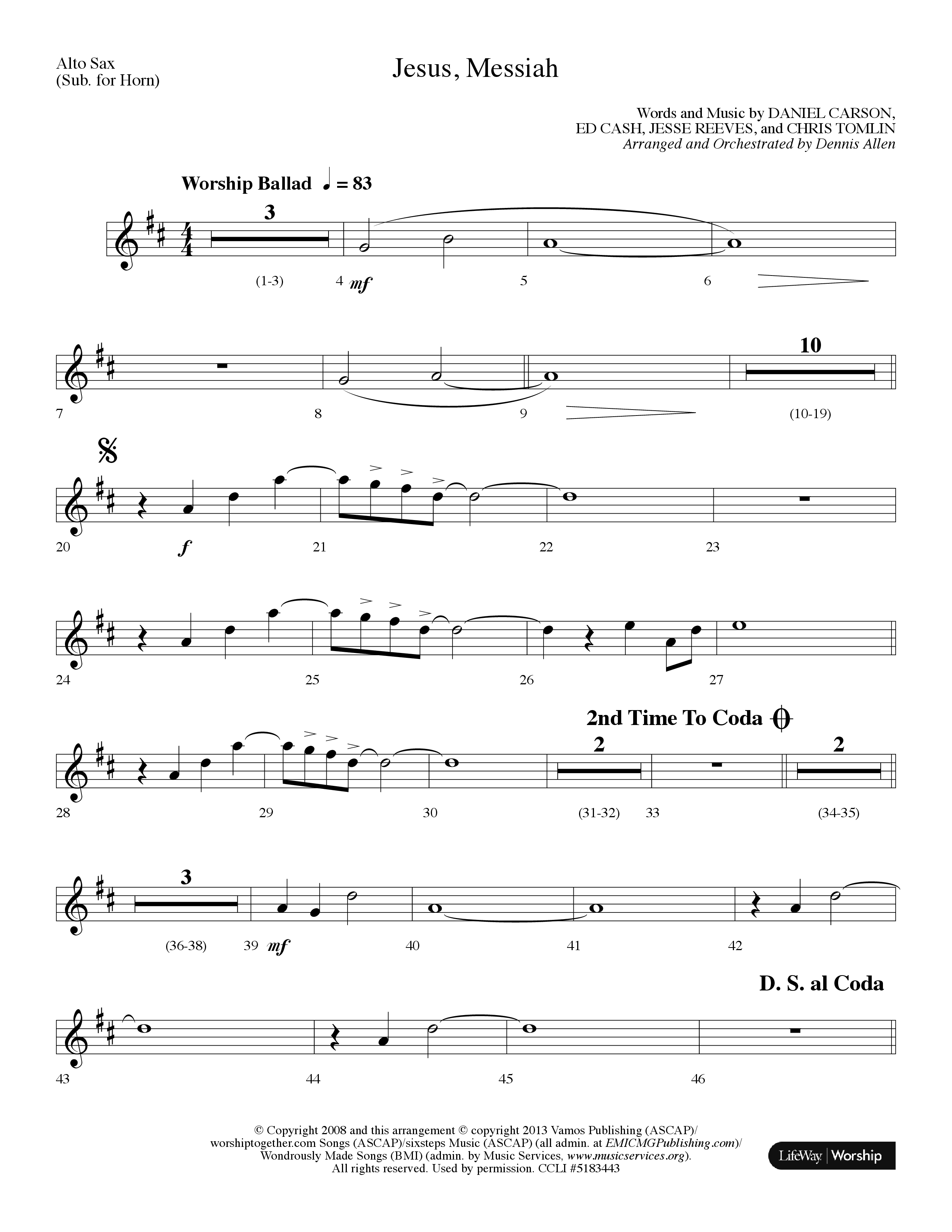 Jesus Messiah (Choral Anthem SATB) Alto Sax (Lifeway Choral / Arr. Dennis Allen)