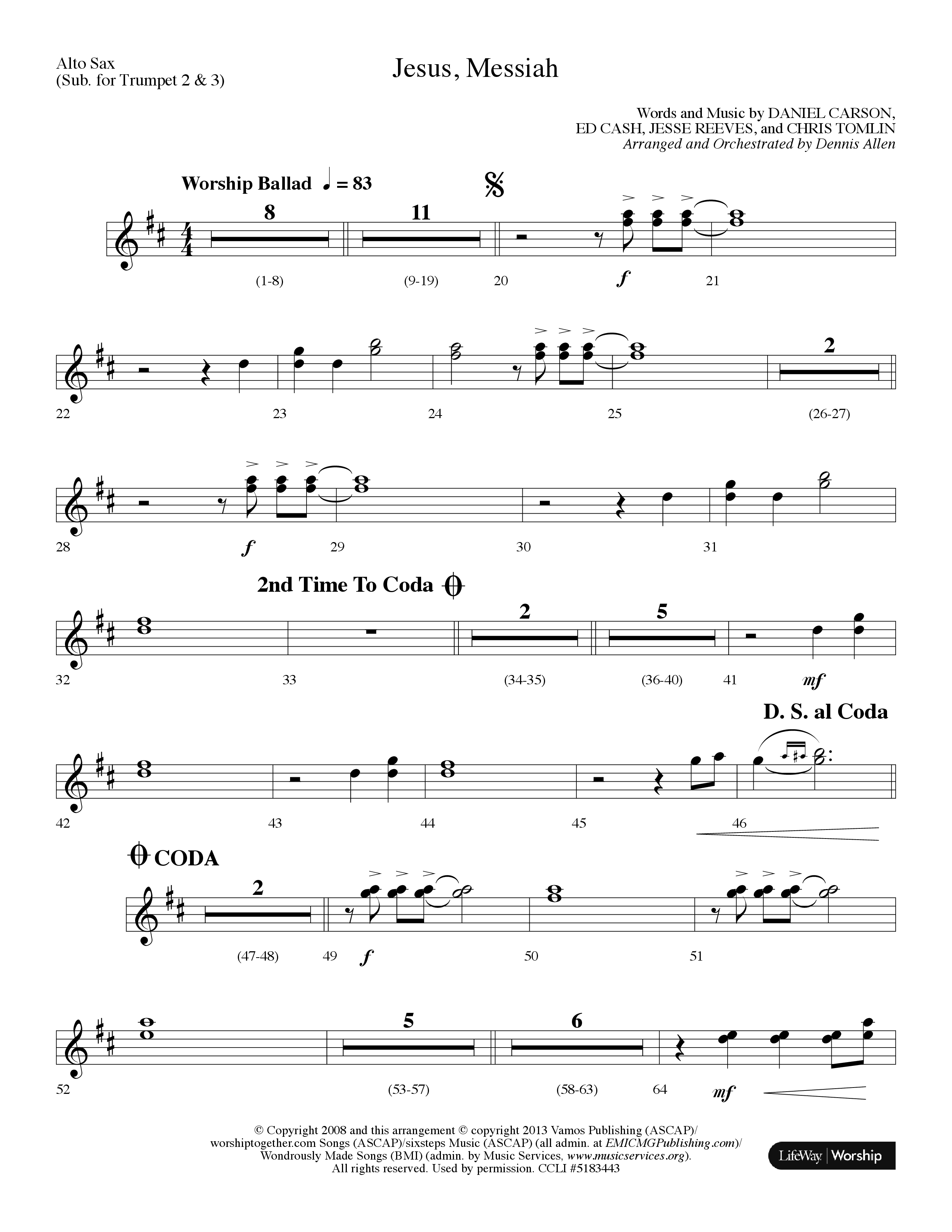 Jesus Messiah (Choral Anthem SATB) Alto Sax (Lifeway Choral / Arr. Dennis Allen)