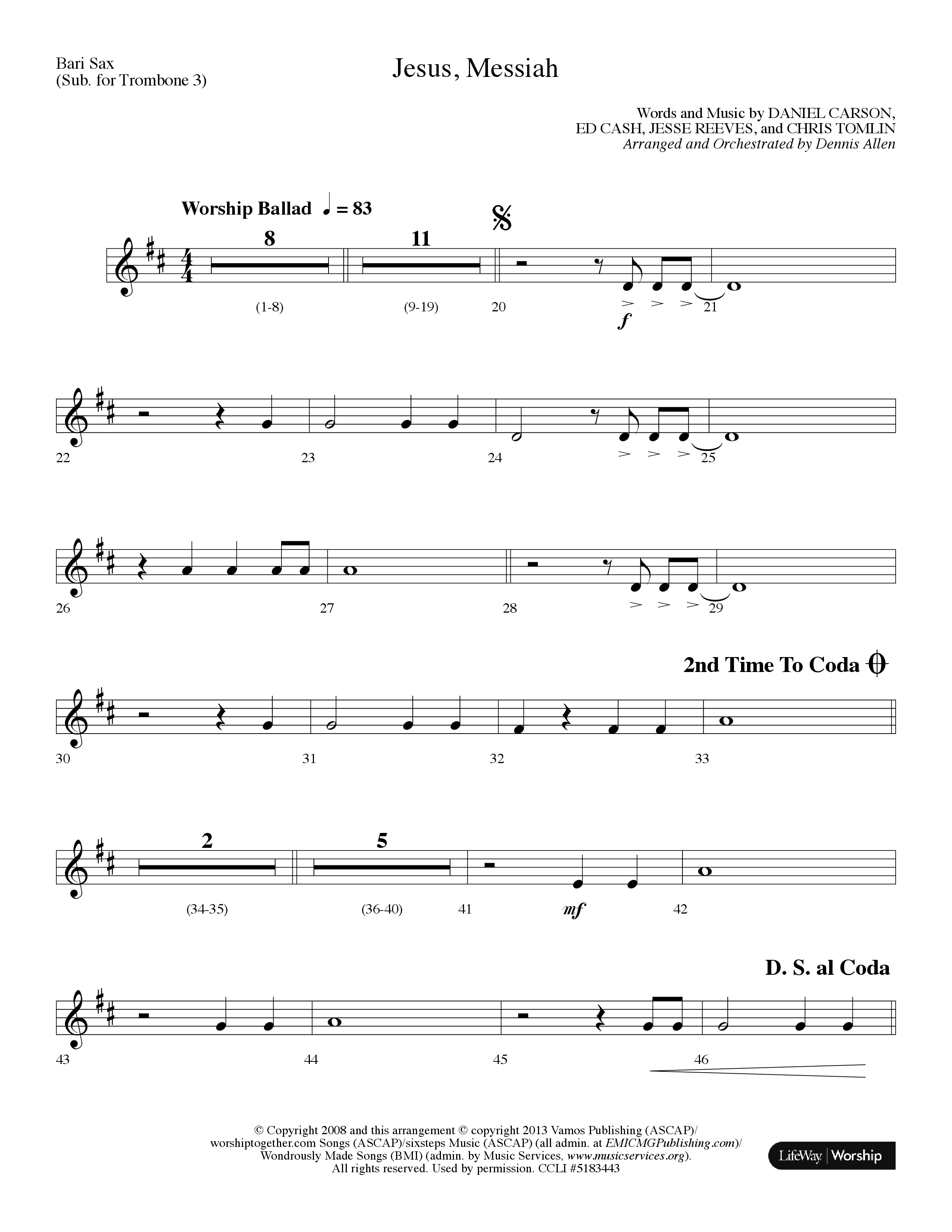 Jesus Messiah (Choral Anthem SATB) Bari Sax (Lifeway Choral / Arr. Dennis Allen)