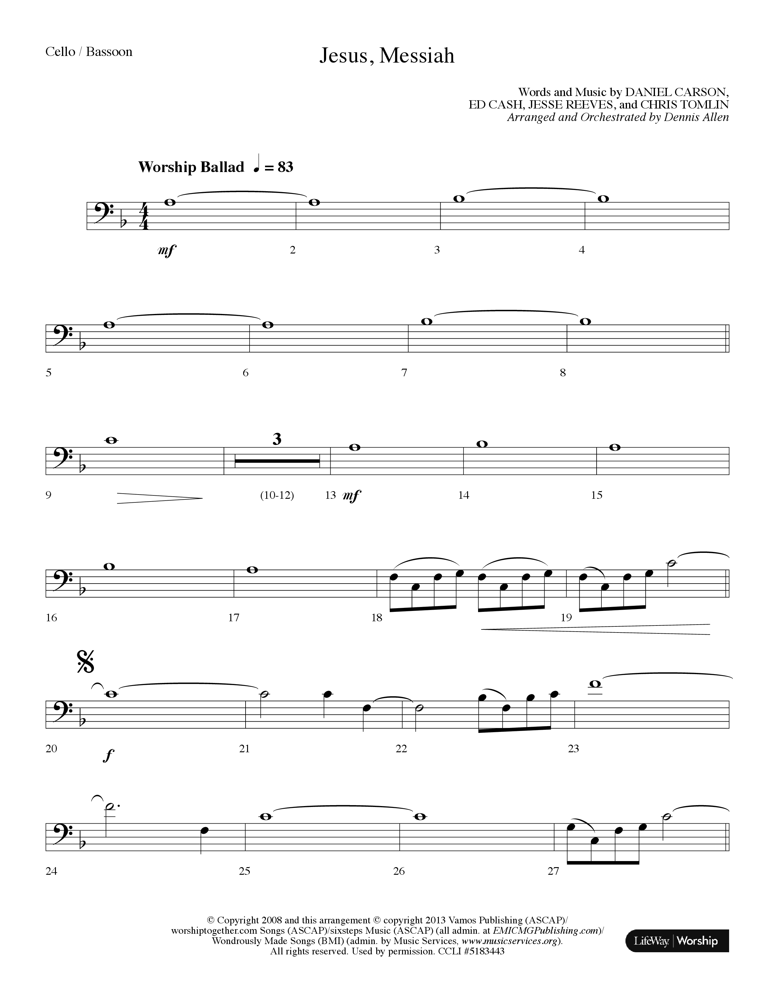Jesus Messiah (Choral Anthem SATB) Cello (Lifeway Choral / Arr. Dennis Allen)