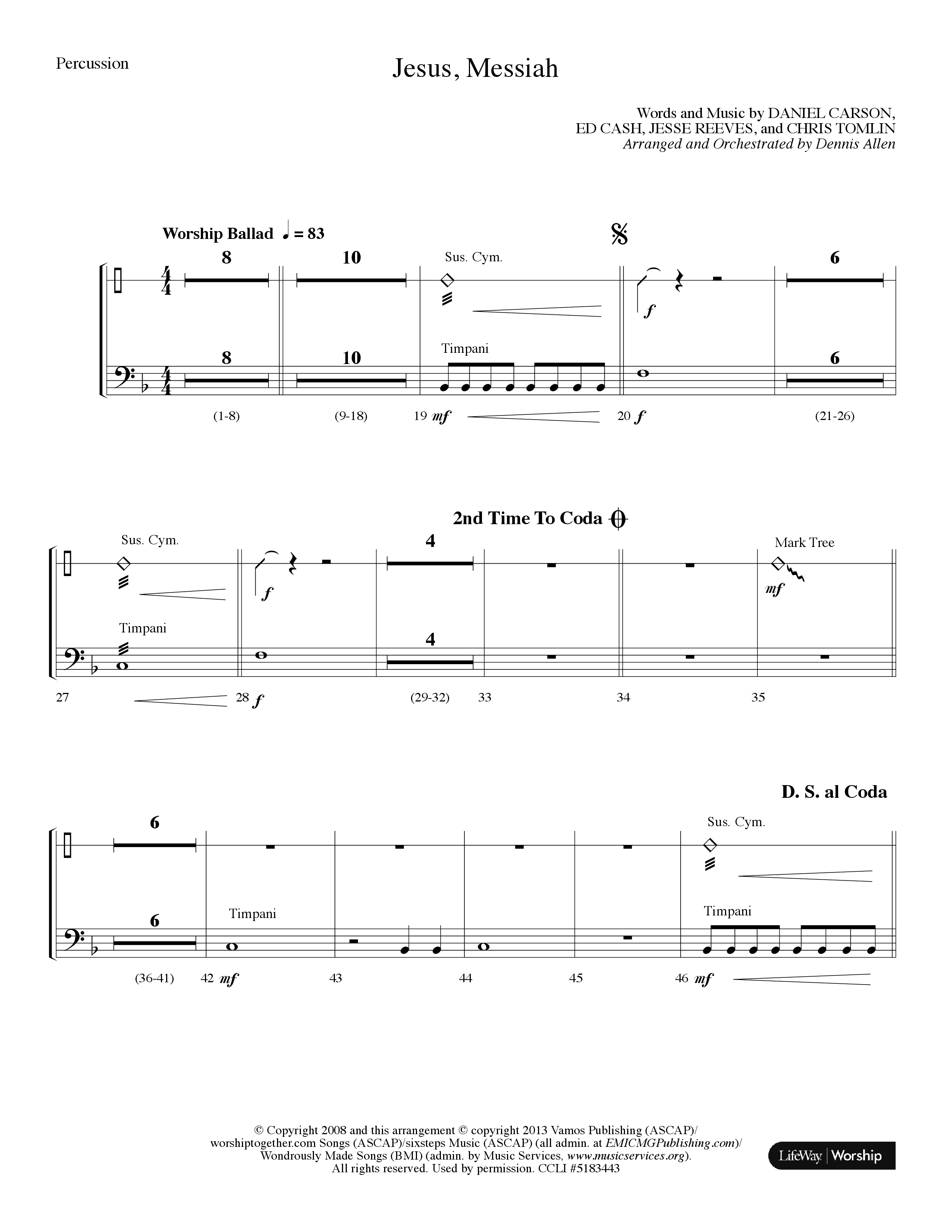 Jesus Messiah (Choral Anthem SATB) Percussion (Lifeway Choral / Arr. Dennis Allen)