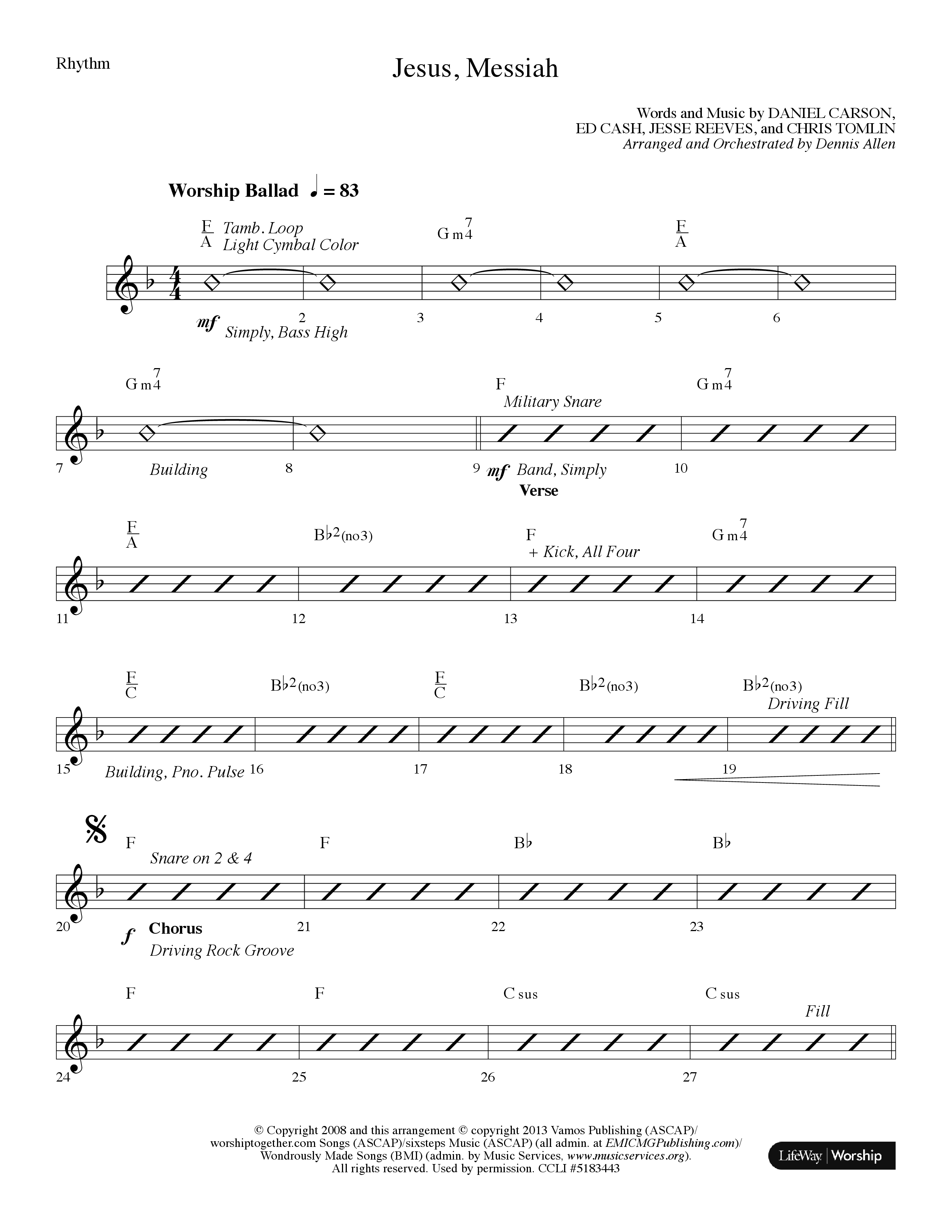 Jesus Messiah (Choral Anthem SATB) Rhythm Chart (Lifeway Choral / Arr. Dennis Allen)