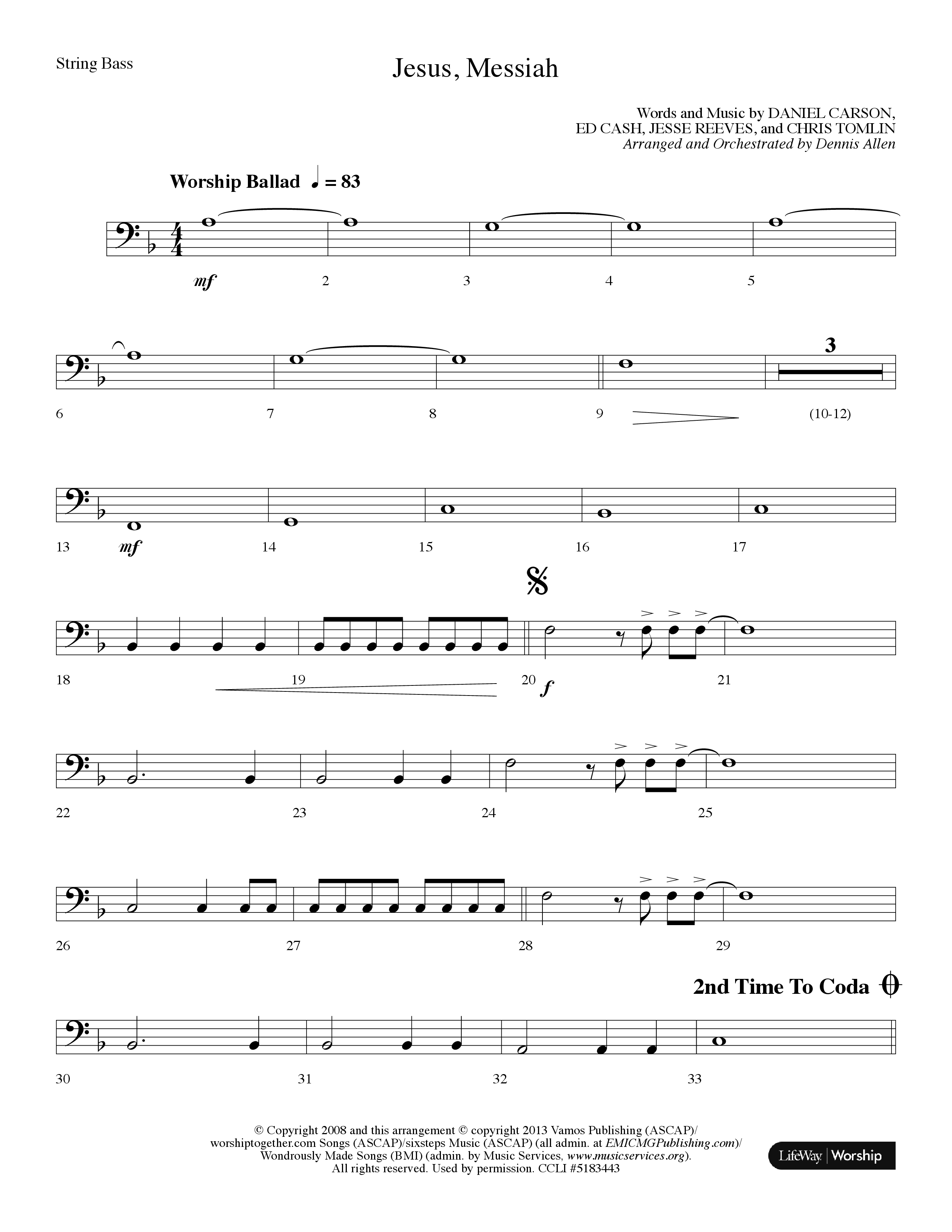 Jesus Messiah (Choral Anthem SATB) String Bass (Lifeway Choral / Arr. Dennis Allen)