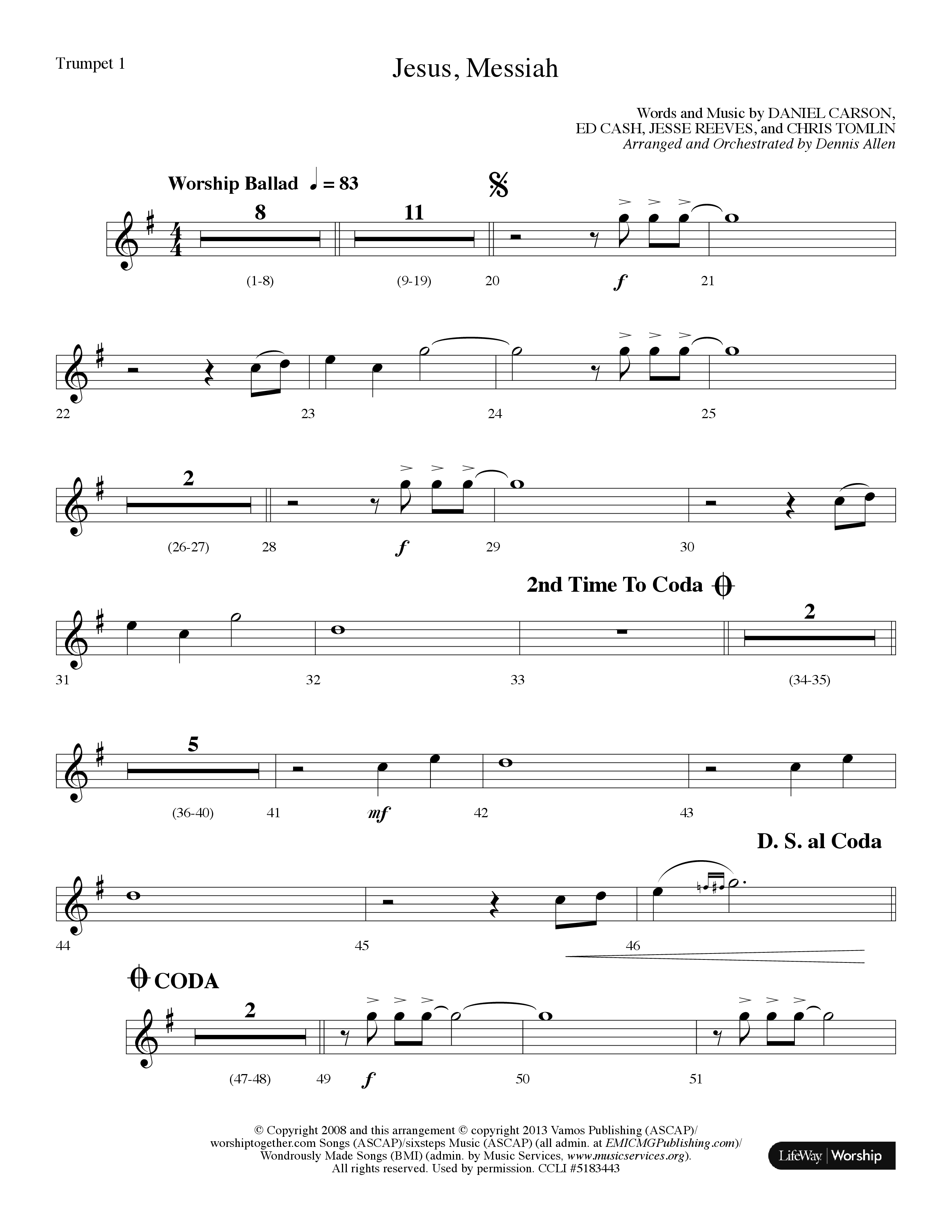 Jesus Messiah (Choral Anthem SATB) Trumpet 1 (Lifeway Choral / Arr. Dennis Allen)