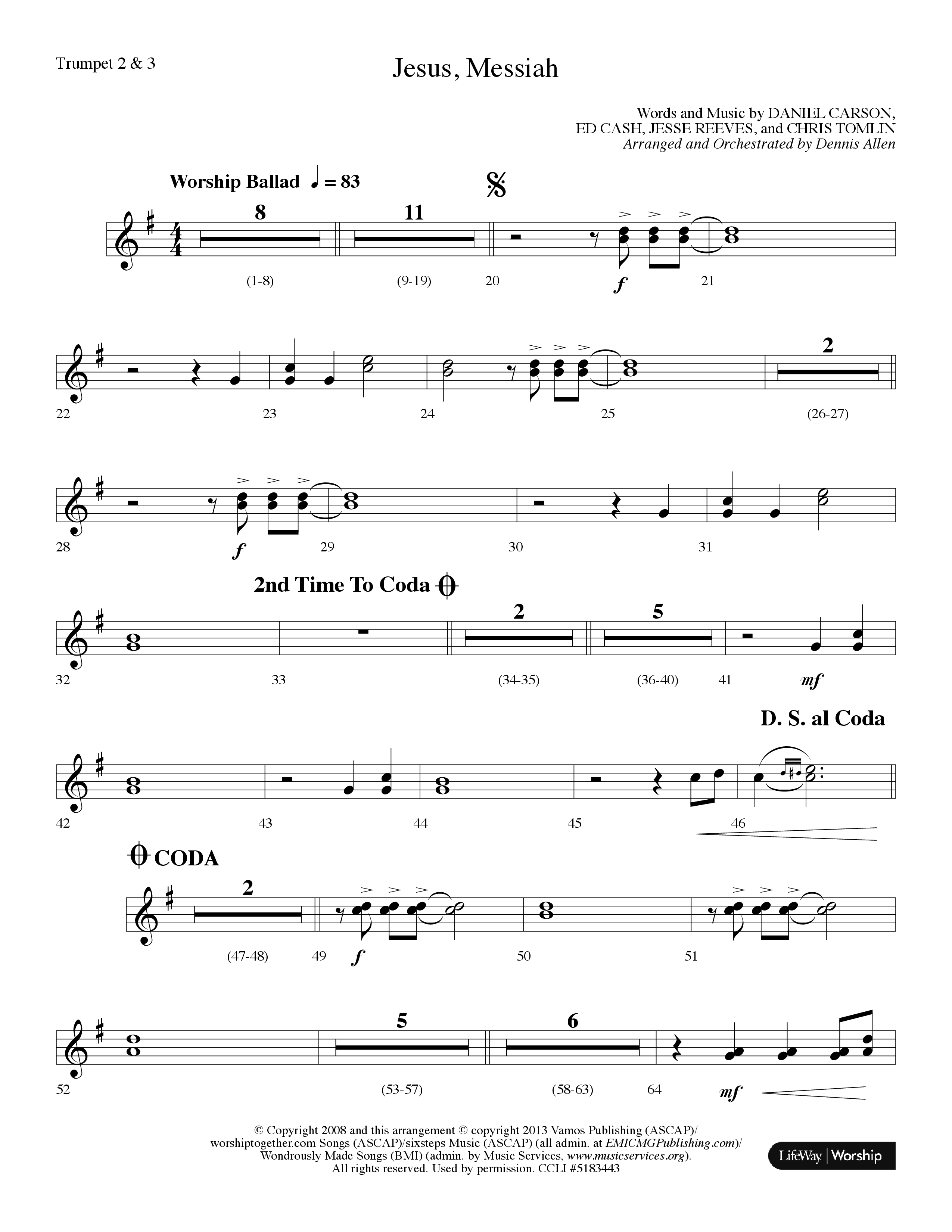 Jesus Messiah (Choral Anthem SATB) Trumpet 2/3 (Lifeway Choral / Arr. Dennis Allen)