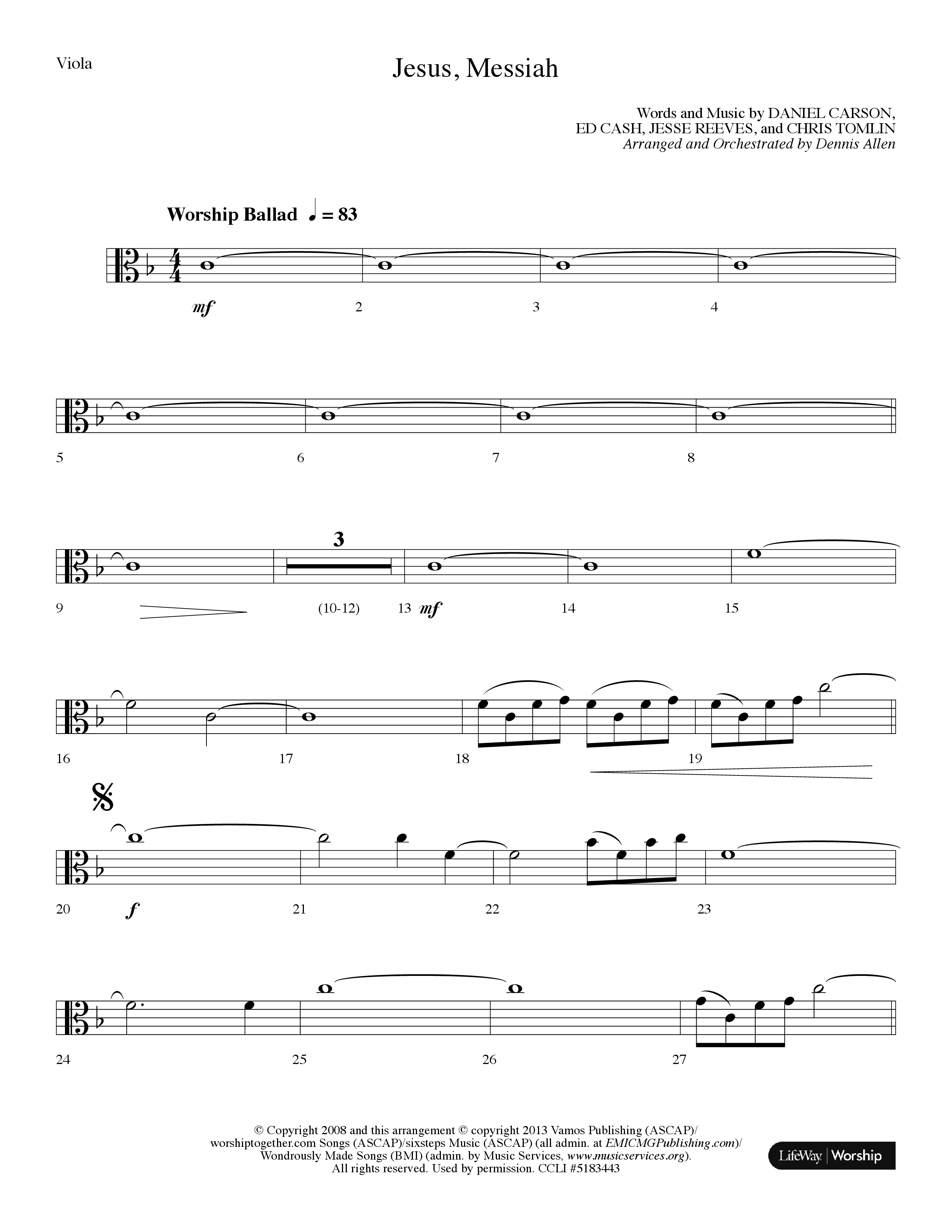 Jesus Messiah (Choral Anthem SATB) Viola (Lifeway Choral / Arr. Dennis Allen)