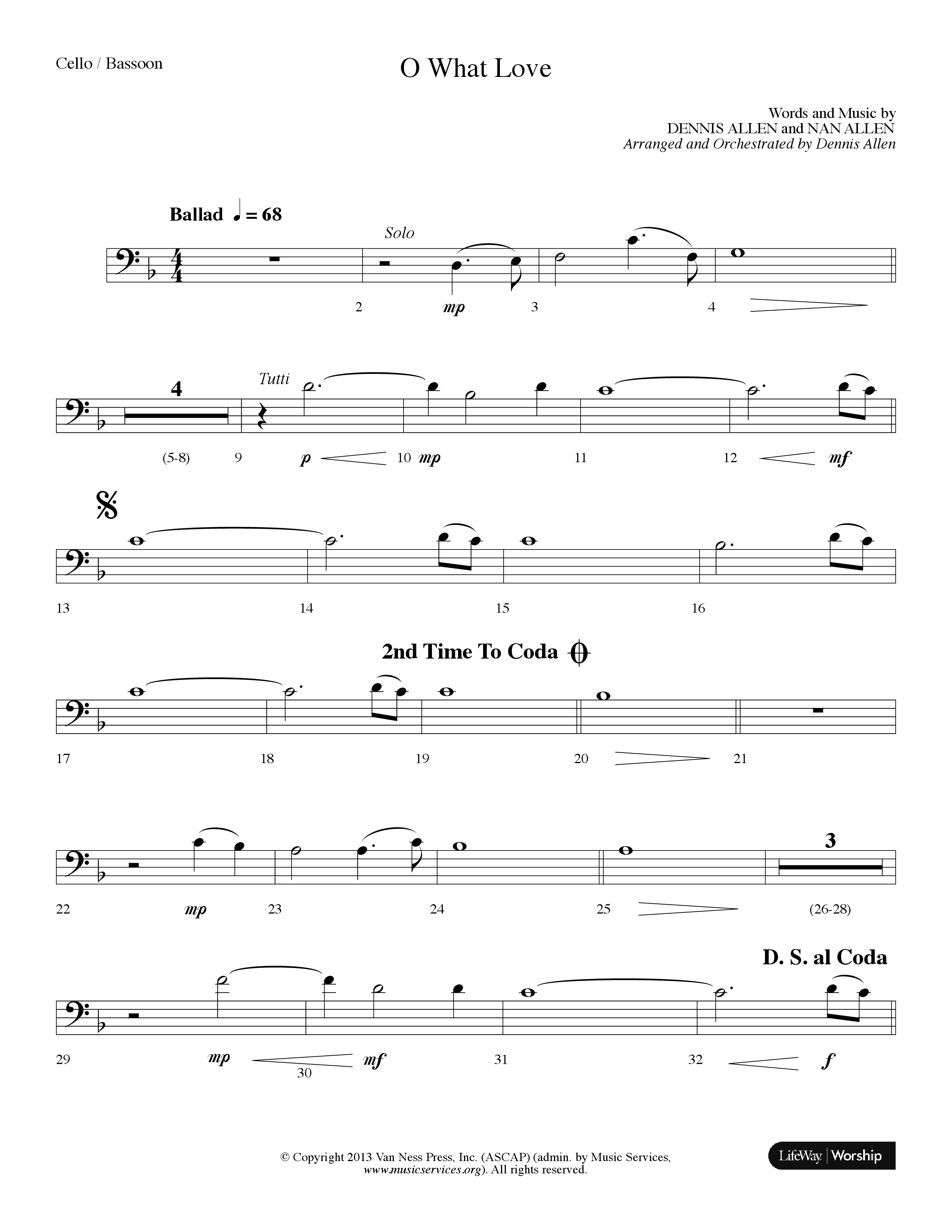 O What Love (Choral Anthem SATB) Cello (Lifeway Choral / Arr. Dennis Allen)