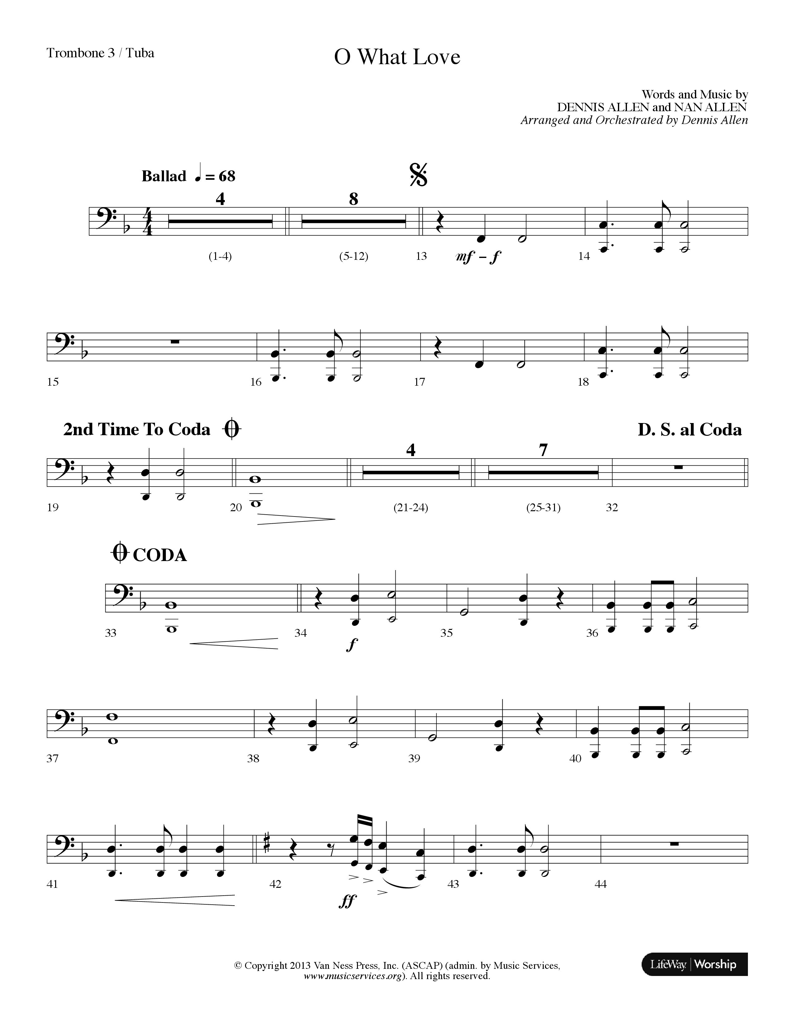 O What Love (Choral Anthem SATB) Trombone 3/Tuba (Lifeway Choral / Arr. Dennis Allen)