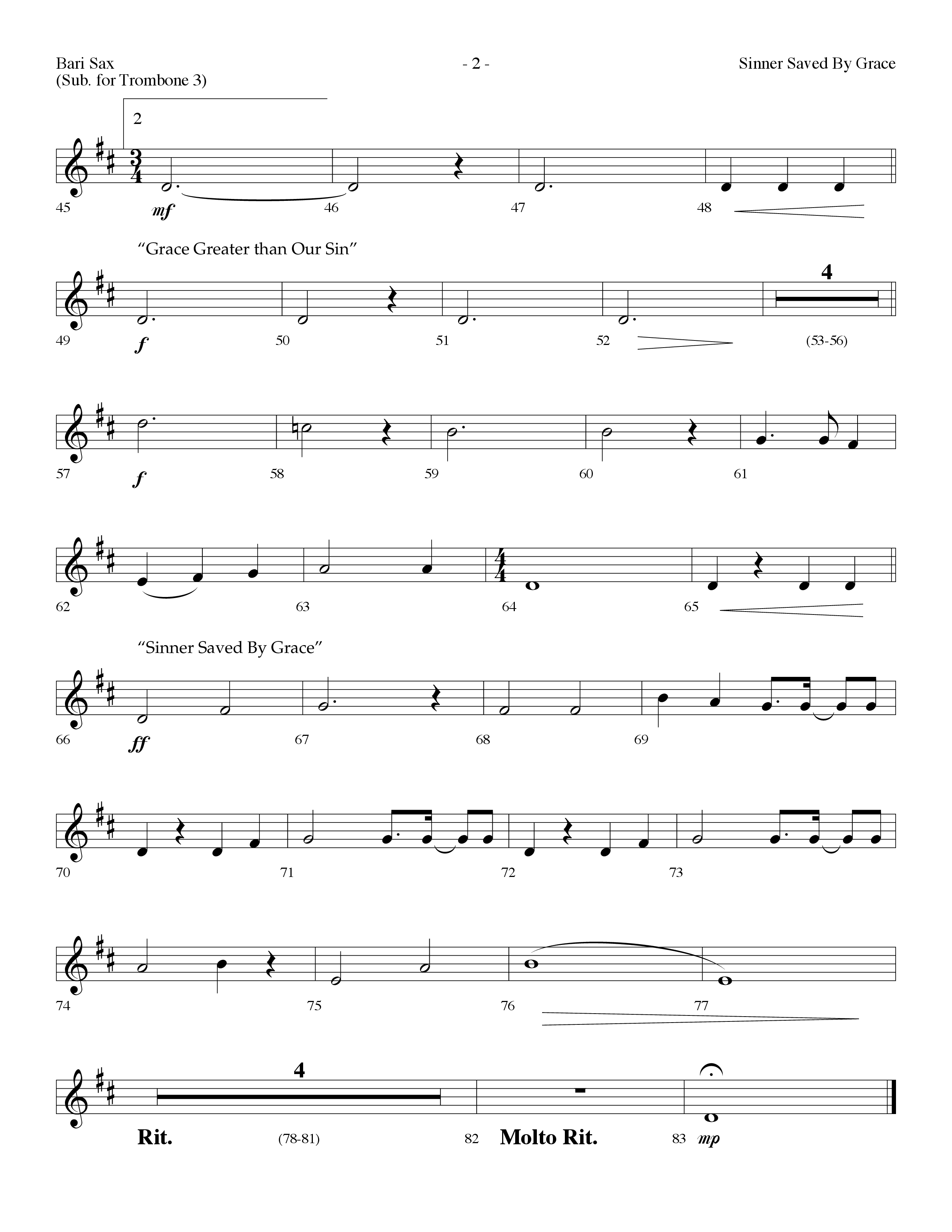 Sinner Saved By Grace (with Grace Greater Than Our Sin) (Choral Anthem SATB) Bari Sax (Arr. Dennis Allen / Lifeway Choral)