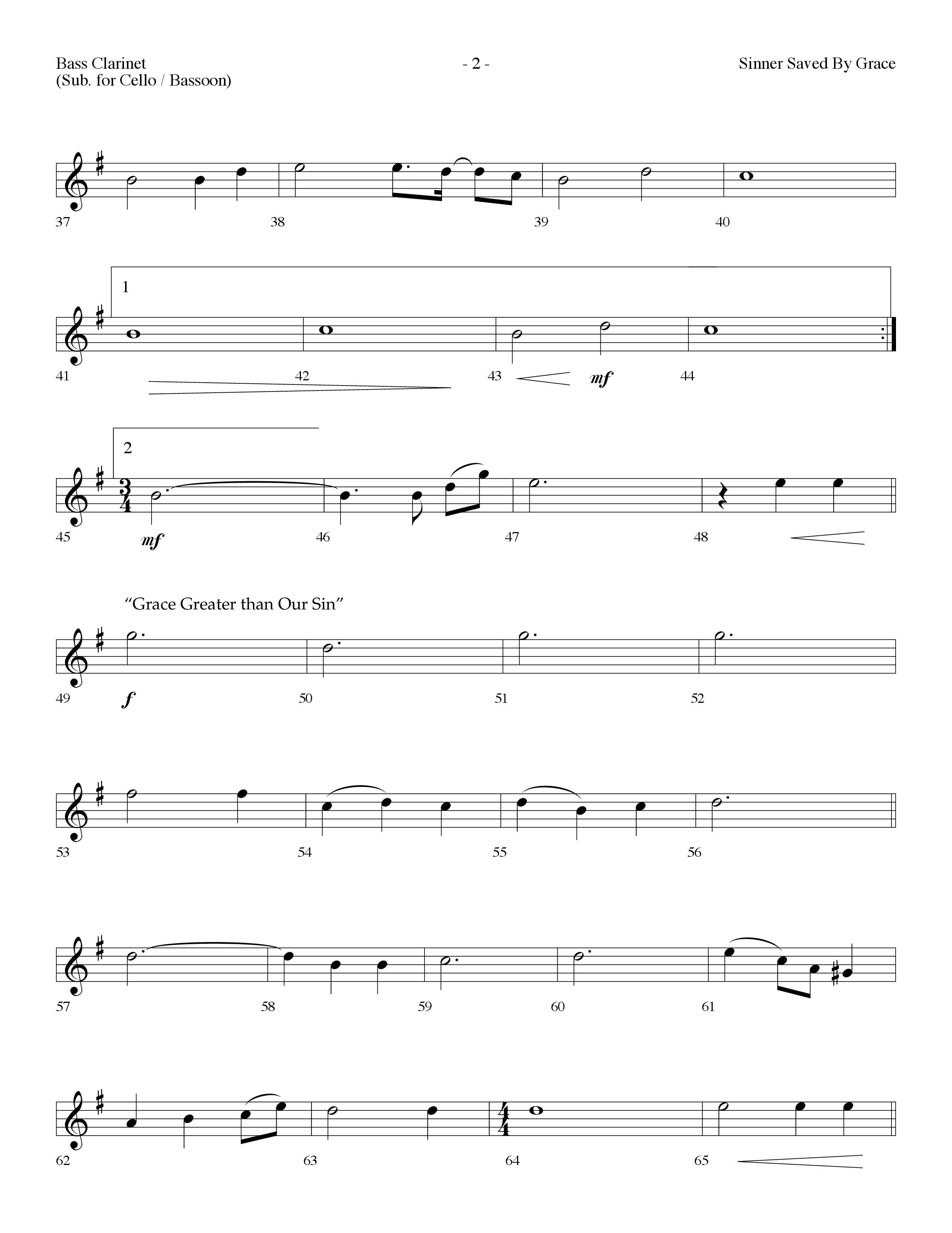 Sinner Saved By Grace (with Grace Greater Than Our Sin) (Choral Anthem SATB) Bass Clarinet (Arr. Dennis Allen / Lifeway Choral)