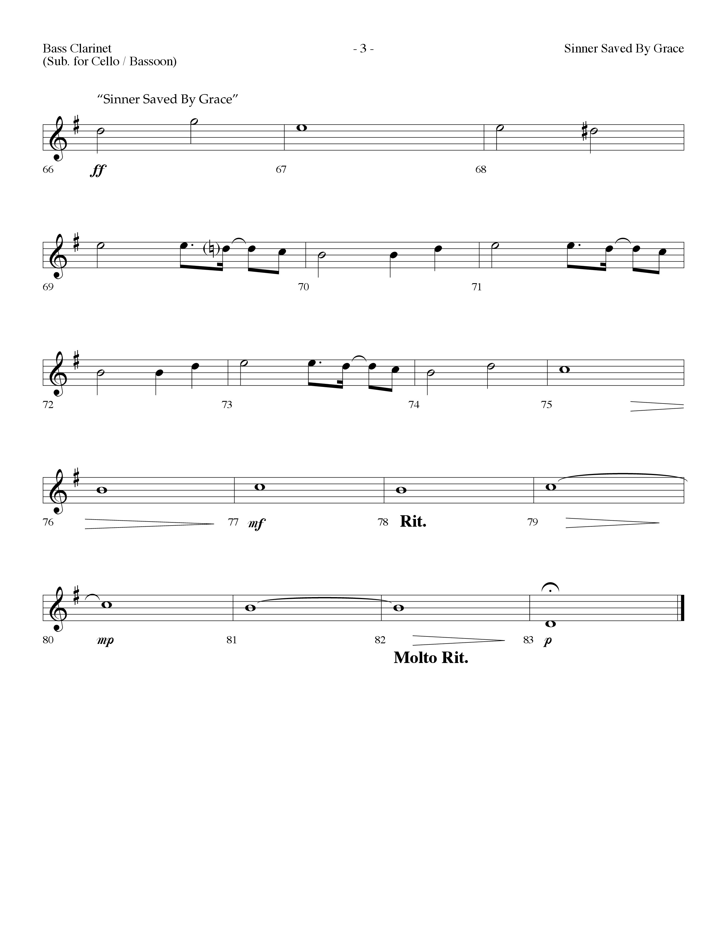 Sinner Saved By Grace (with Grace Greater Than Our Sin) (Choral Anthem SATB) Bass Clarinet (Arr. Dennis Allen / Lifeway Choral)