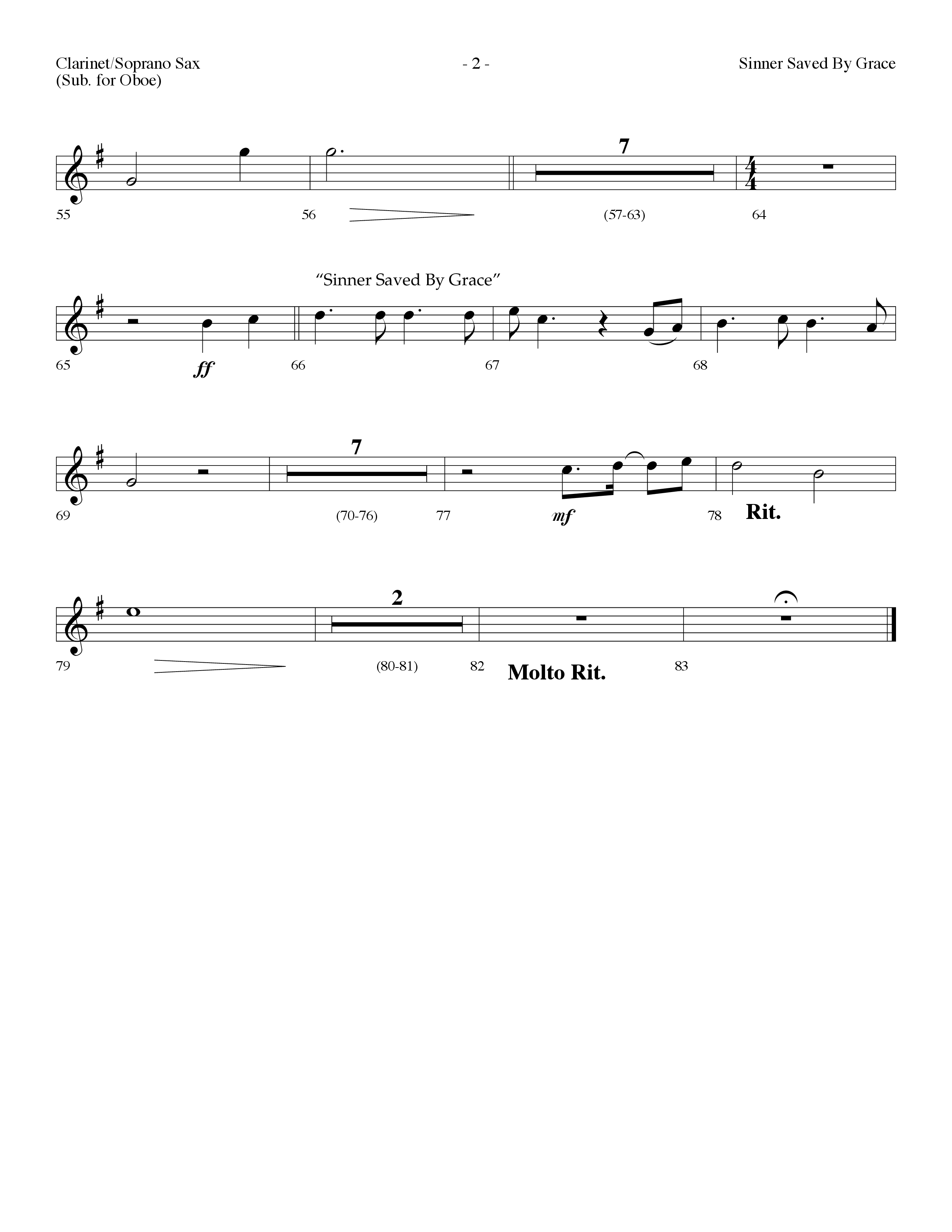Sinner Saved By Grace (with Grace Greater Than Our Sin) (Choral Anthem SATB) Clarinet/Soprano Sax (Arr. Dennis Allen / Lifeway Choral)