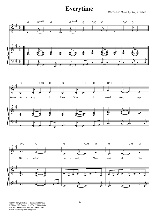 Everytime Lead & Piano (Hillsong Worship)