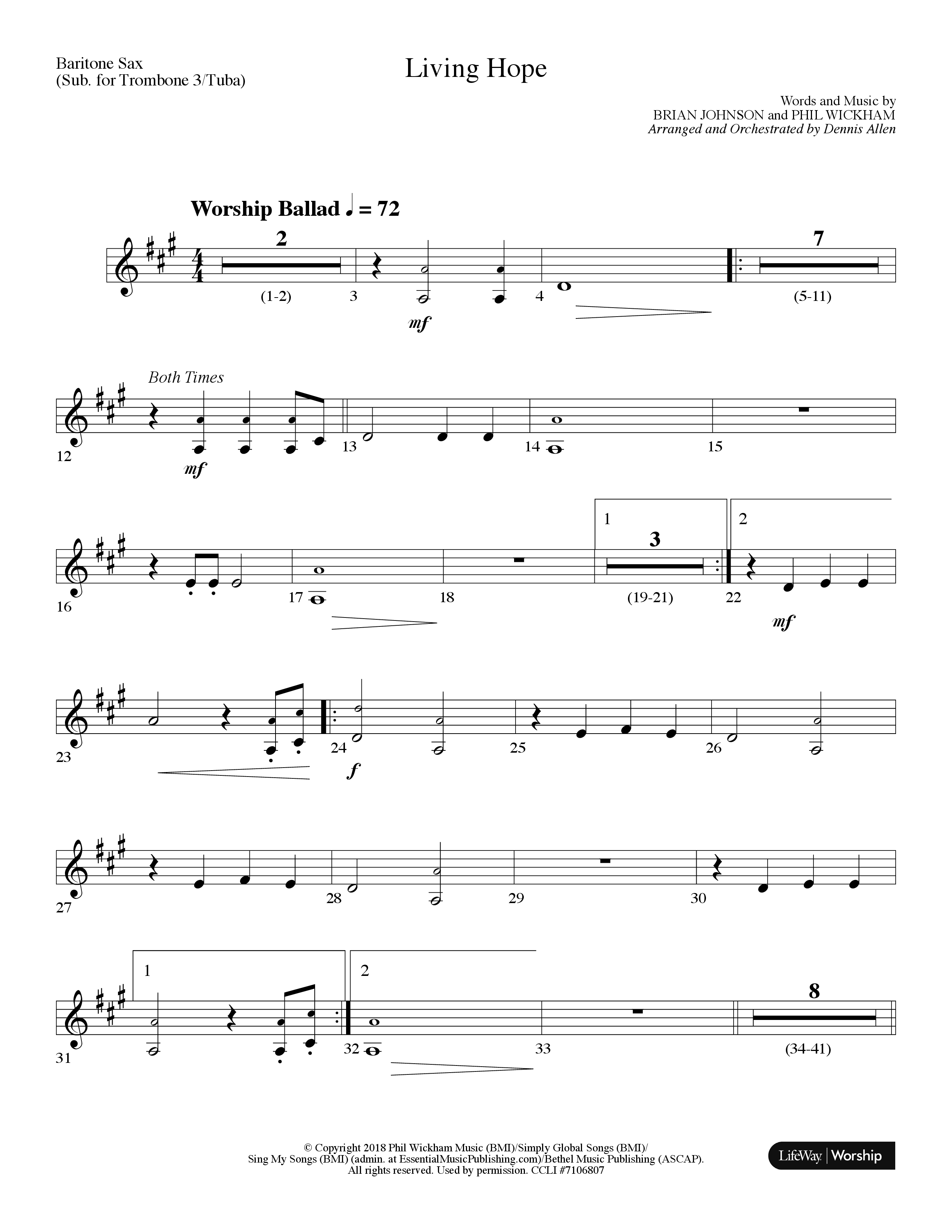 Living Hope (Choral Anthem SATB) Bari Sax (Lifeway Choral / Arr. Dennis Allen)