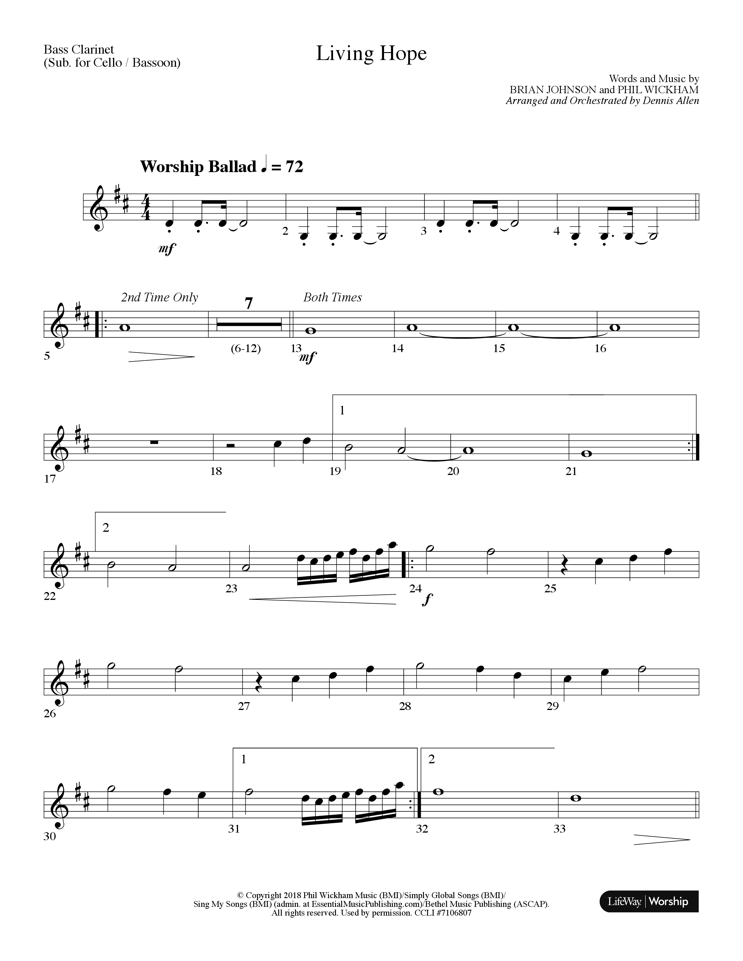 Living Hope (Choral Anthem SATB) Bass Clarinet (Lifeway Choral / Arr. Dennis Allen)