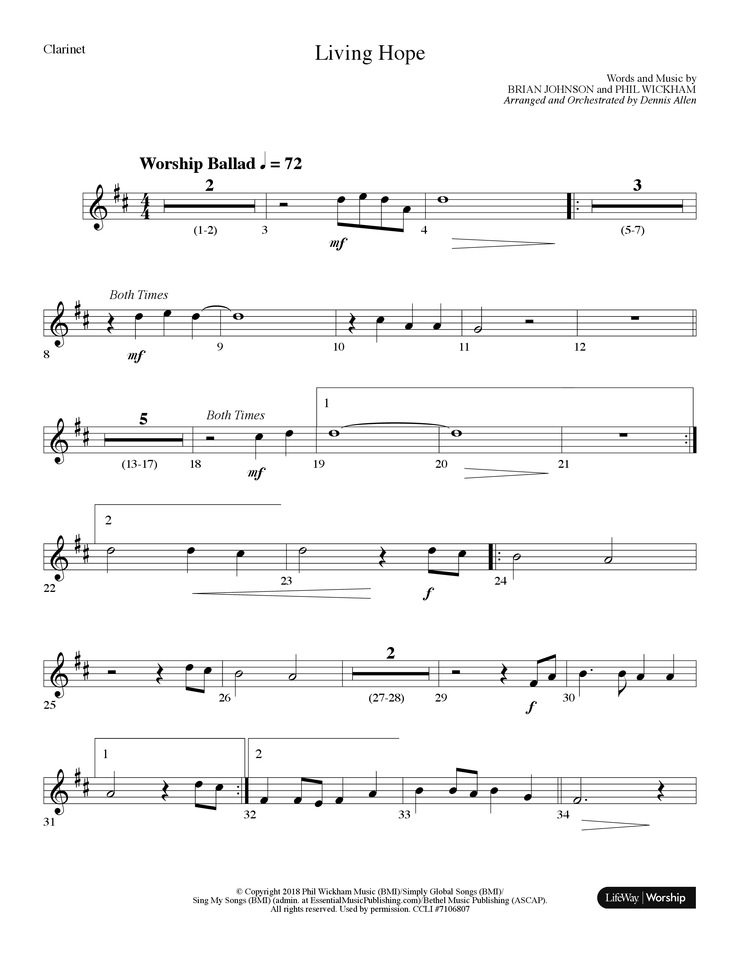 Living Hope (Choral Anthem SATB) Clarinet (Lifeway Choral / Arr. Dennis Allen)