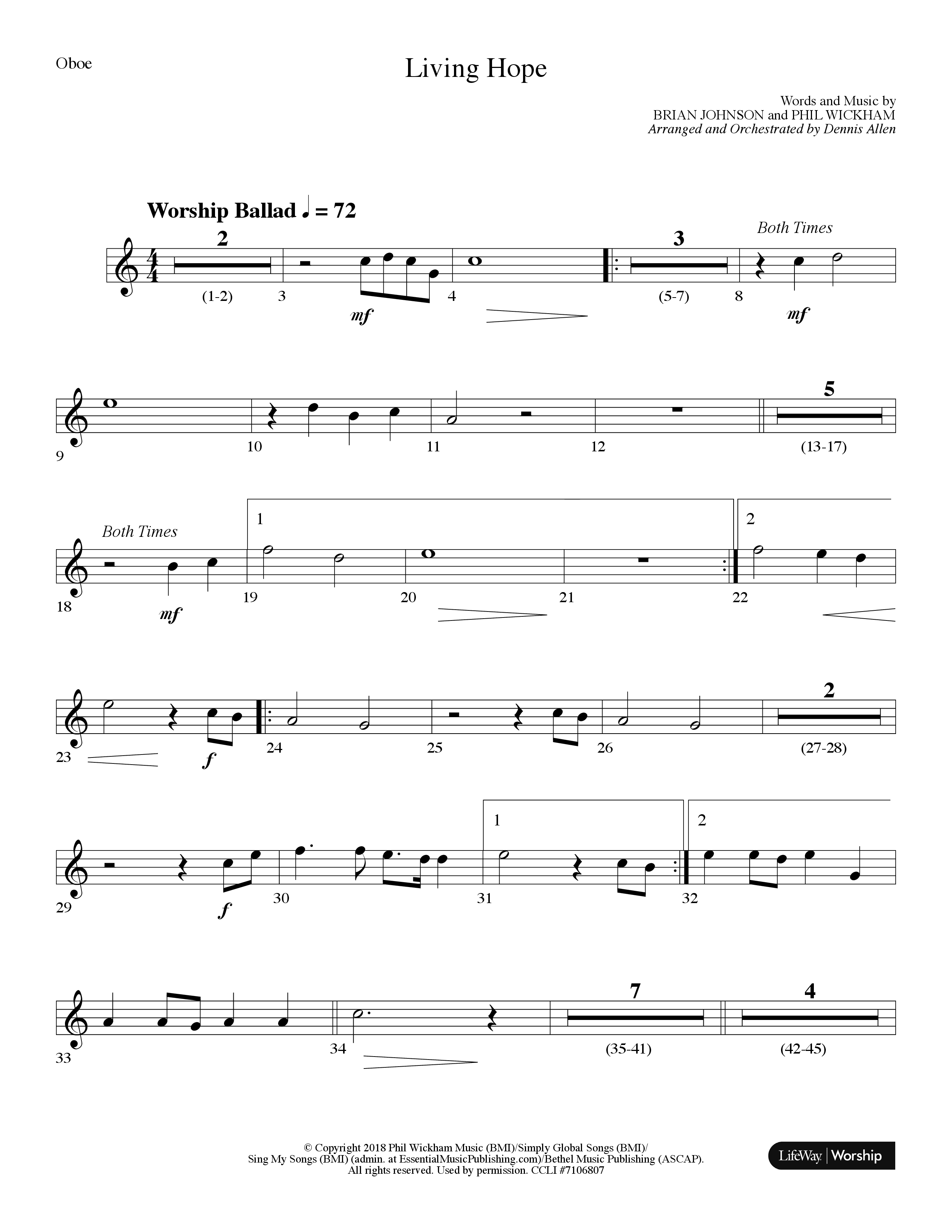 Living Hope (Choral Anthem SATB) Oboe (Lifeway Choral / Arr. Dennis Allen)