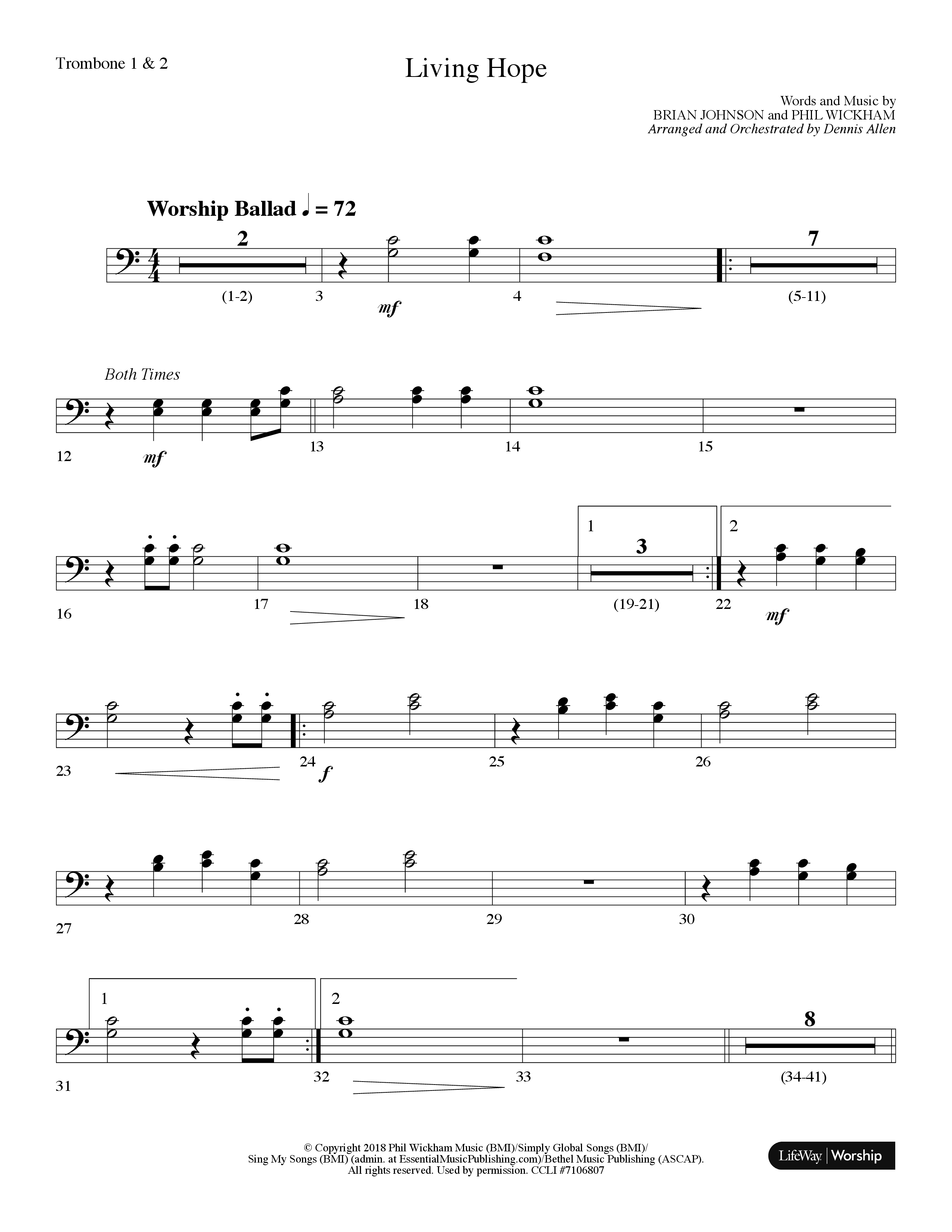 Living Hope (Choral Anthem SATB) Trombone 1/2 (Lifeway Choral / Arr. Dennis Allen)