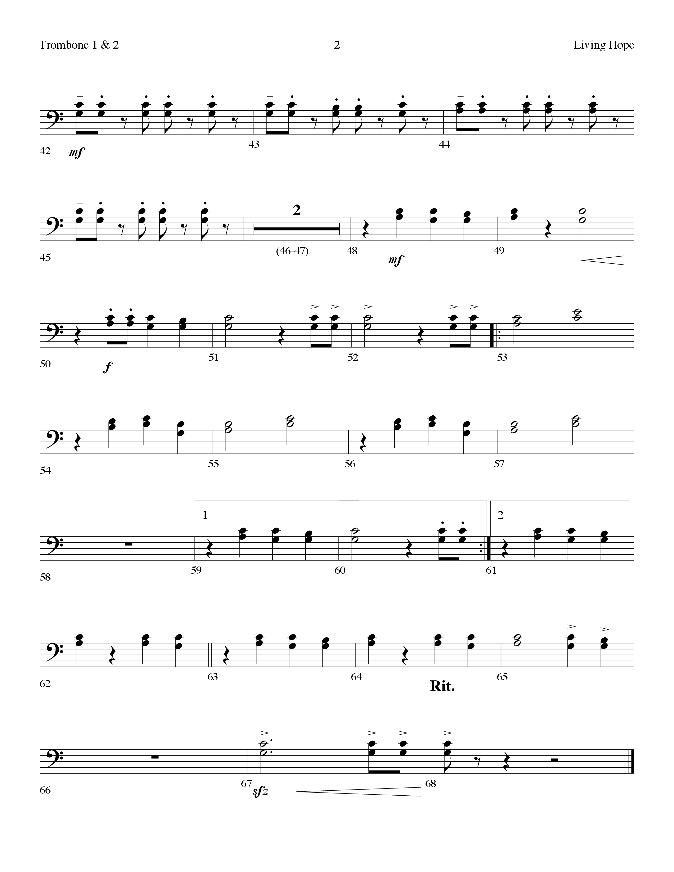 Living Hope (Choral Anthem SATB) Trombone 1/2 (Lifeway Choral / Arr. Dennis Allen)