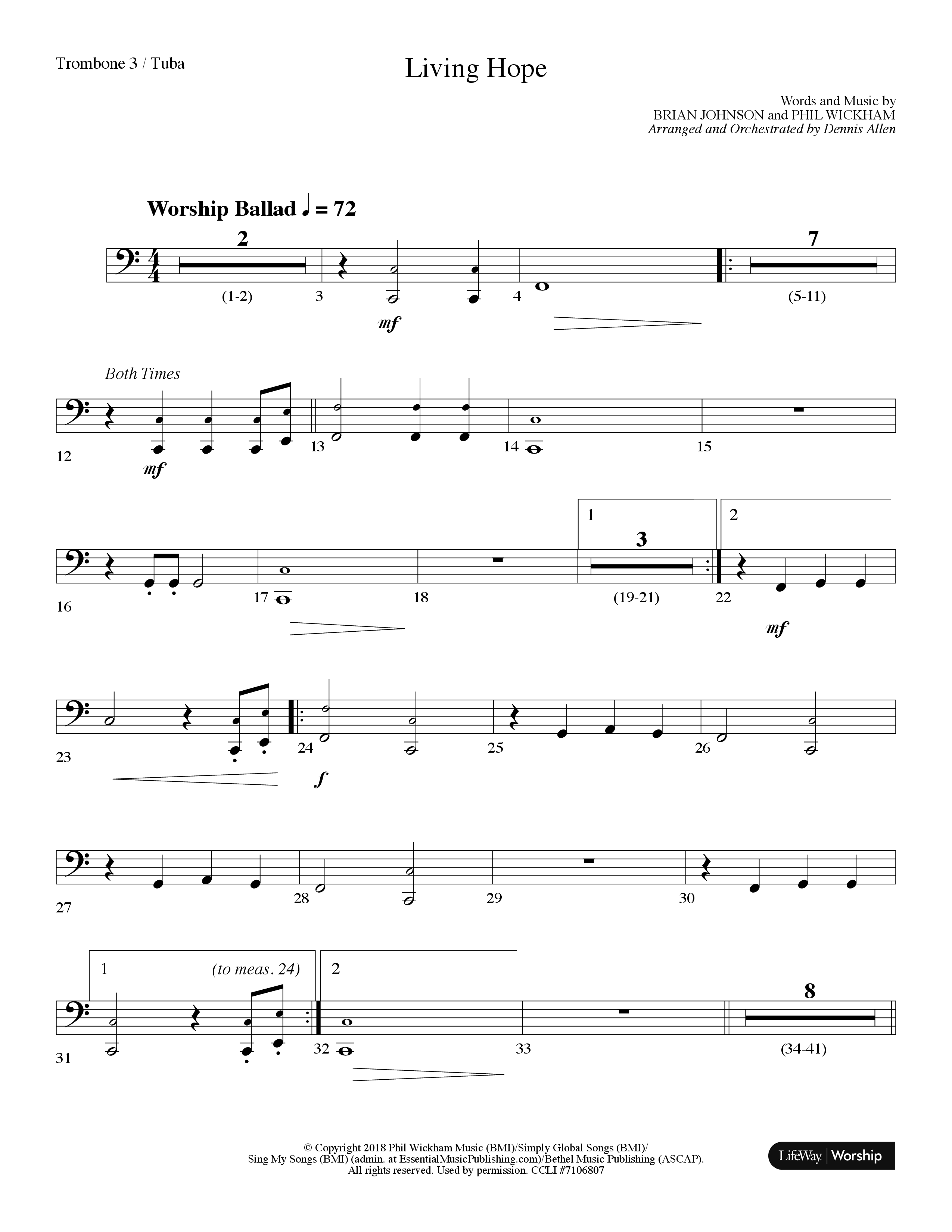 Living Hope (Choral Anthem SATB) Trombone 3/Tuba (Lifeway Choral / Arr. Dennis Allen)