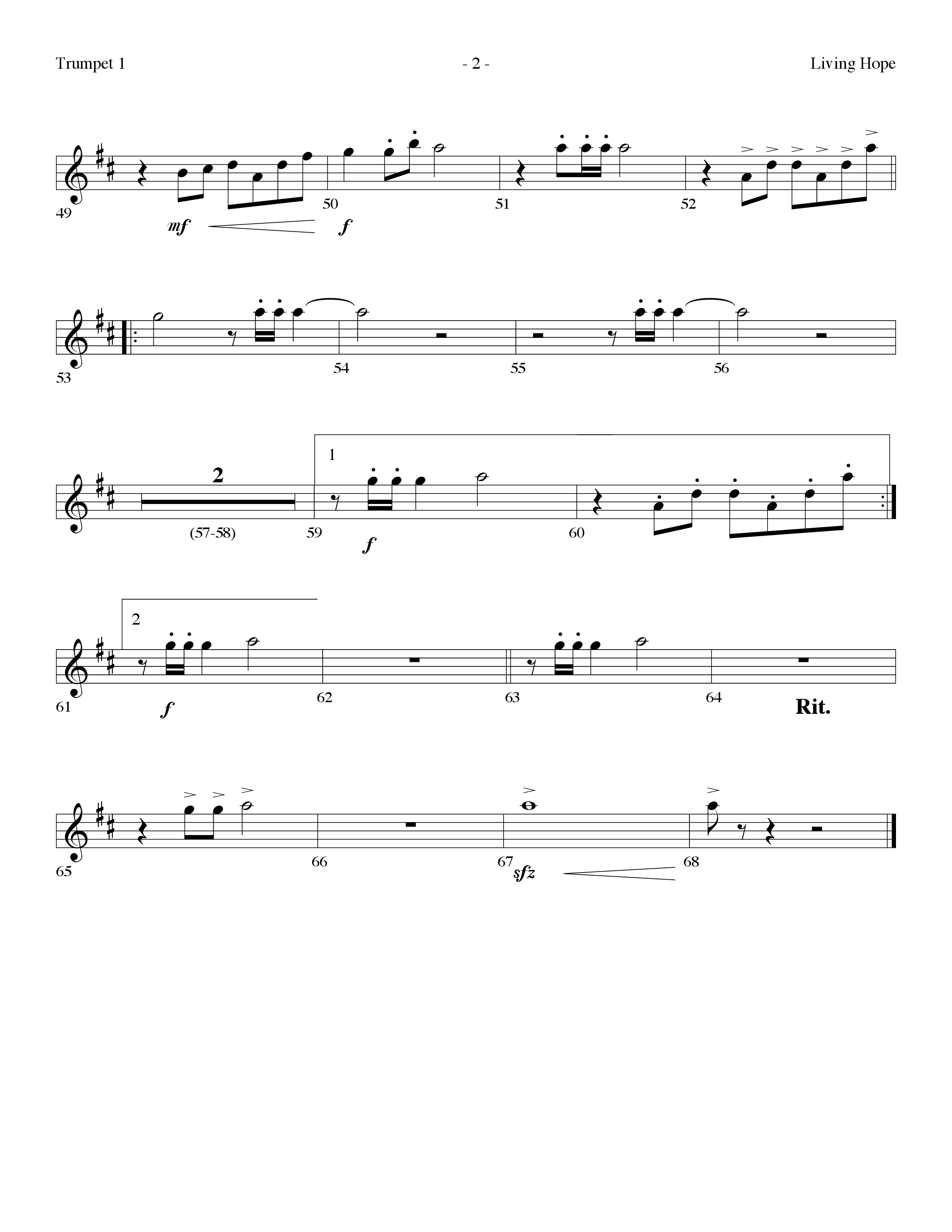 Living Hope (Choral Anthem SATB) Trumpet 1 (Lifeway Choral / Arr. Dennis Allen)