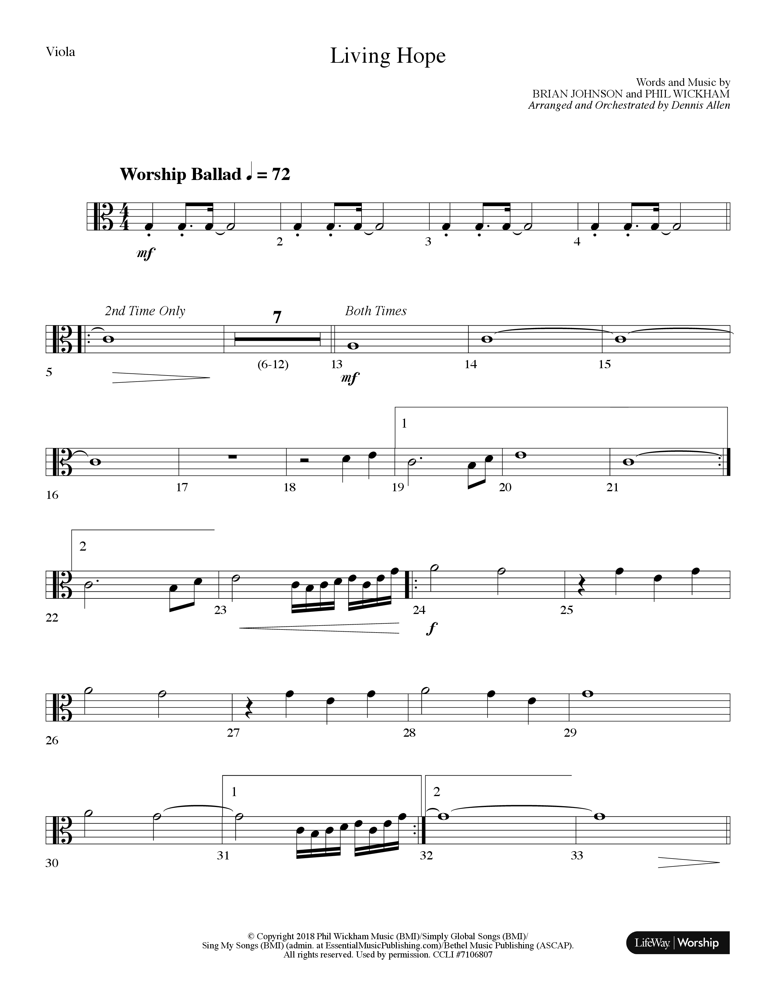 Living Hope (Choral Anthem SATB) Viola (Lifeway Choral / Arr. Dennis Allen)