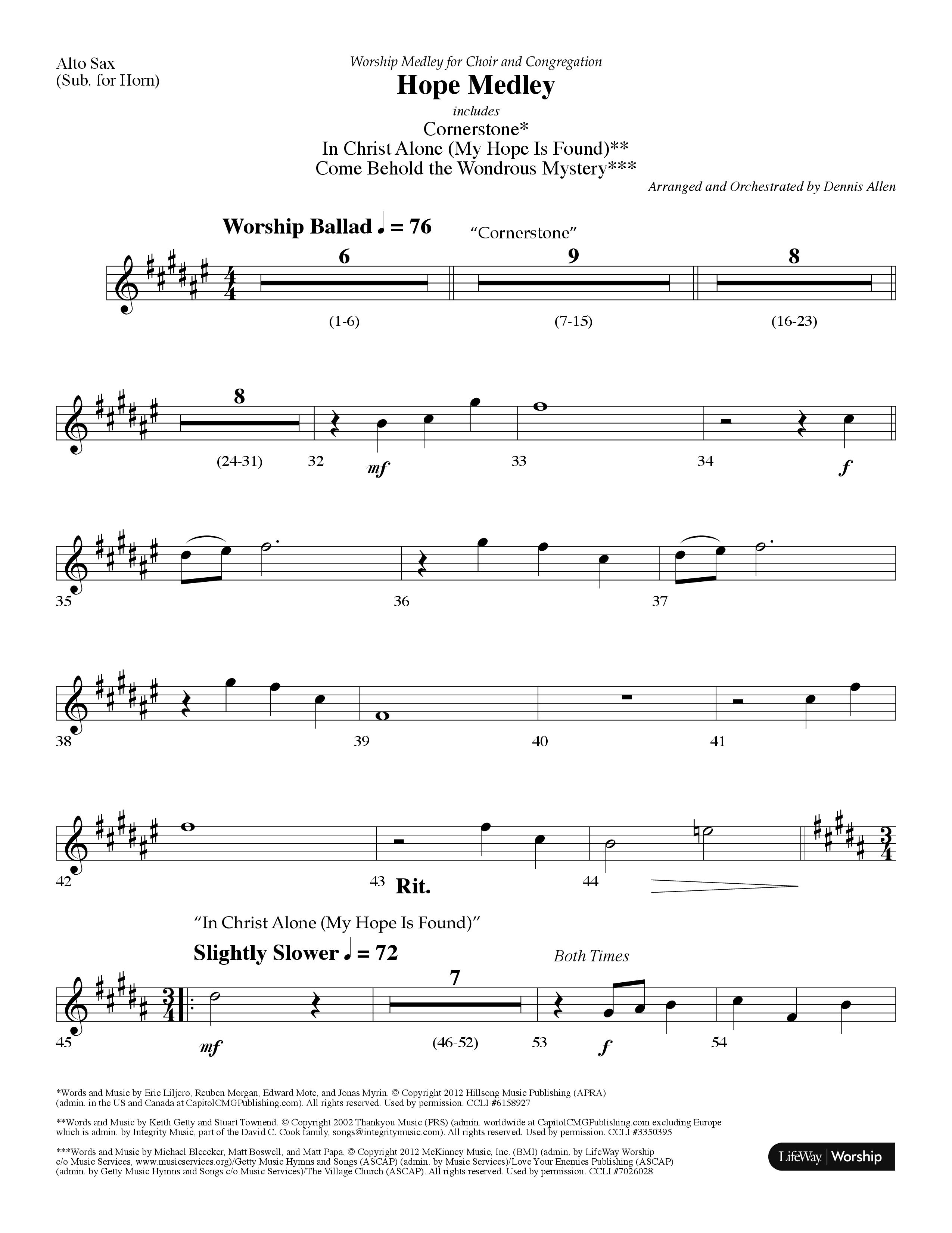 Hope Medley (with Cornerstone, In Christ Alone (My Hope Is Found), Come Behold The Wondrous Mystery) (Choral Anthem SATB) Alto Sax (Lifeway Choral / Arr. Dennis Allen)