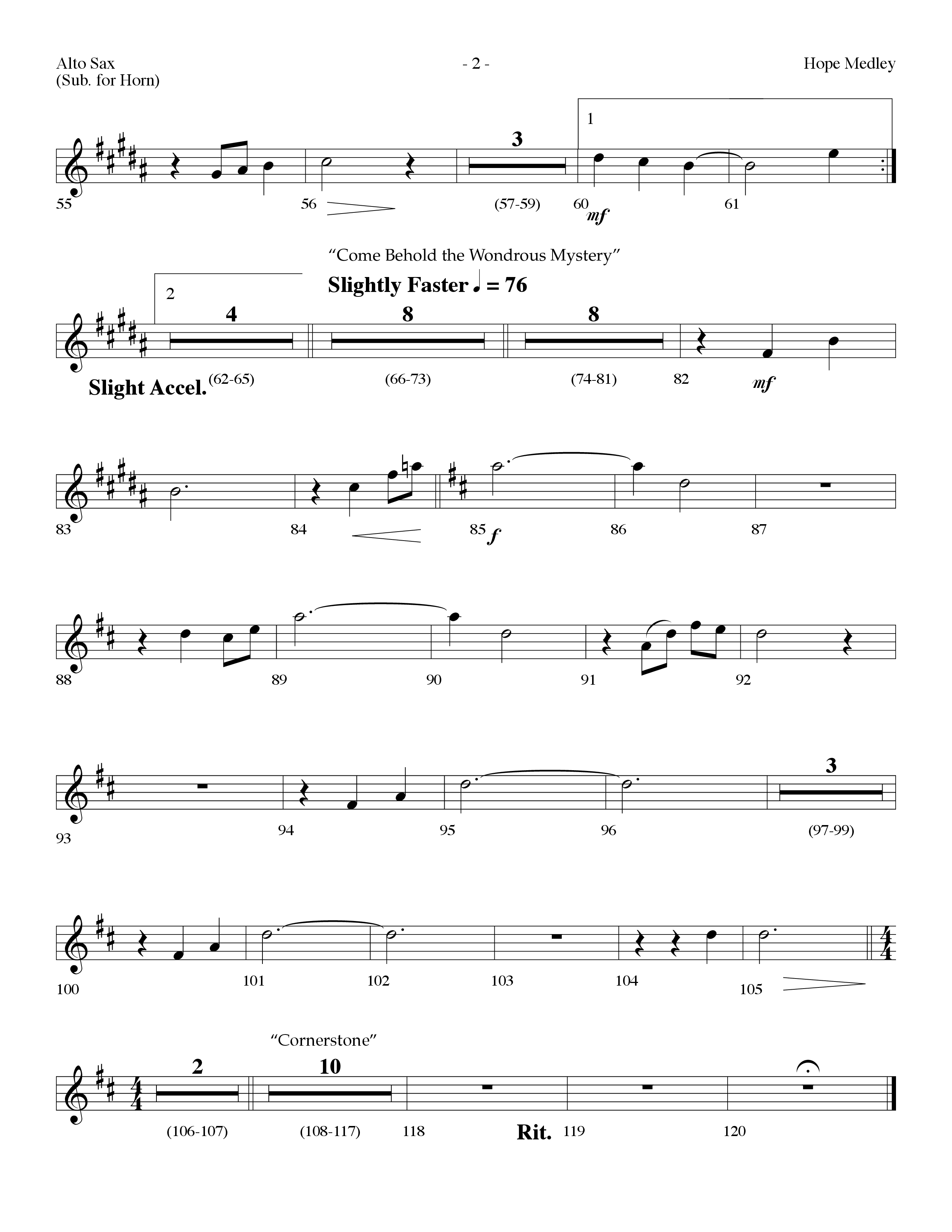 Hope Medley (with Cornerstone, In Christ Alone (My Hope Is Found), Come Behold The Wondrous Mystery) (Choral Anthem SATB) Alto Sax (Lifeway Choral / Arr. Dennis Allen)