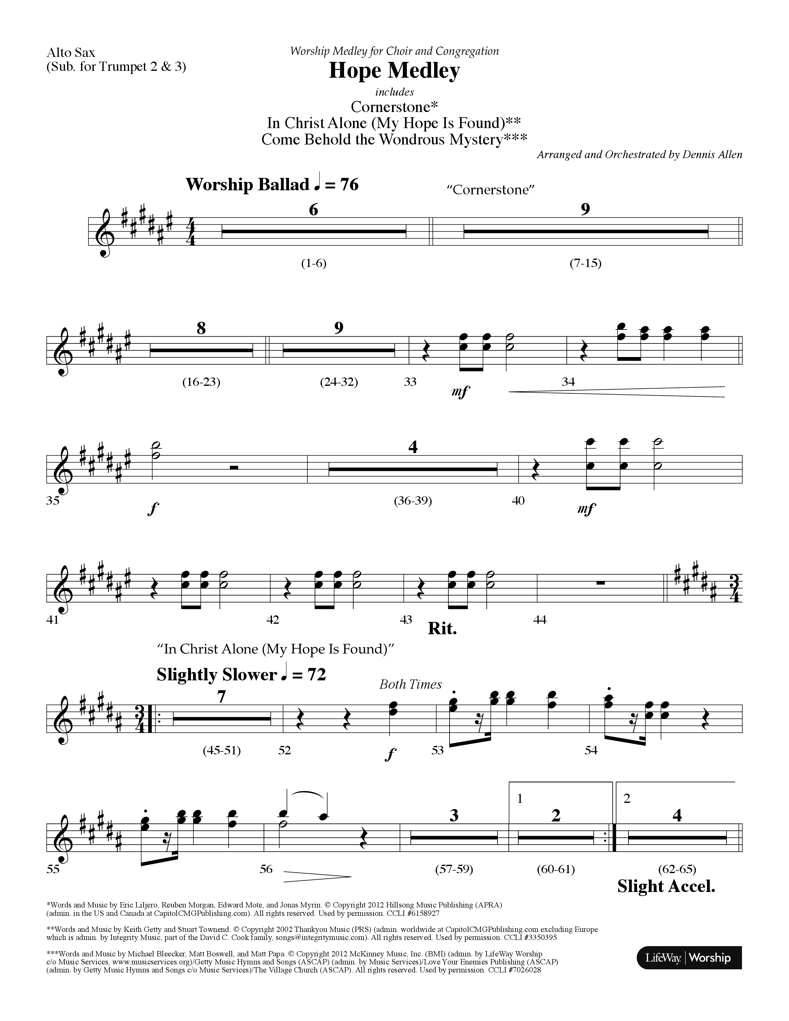 Hope Medley (with Cornerstone, In Christ Alone (My Hope Is Found), Come Behold The Wondrous Mystery) (Choral Anthem SATB) Alto Sax (Lifeway Choral / Arr. Dennis Allen)