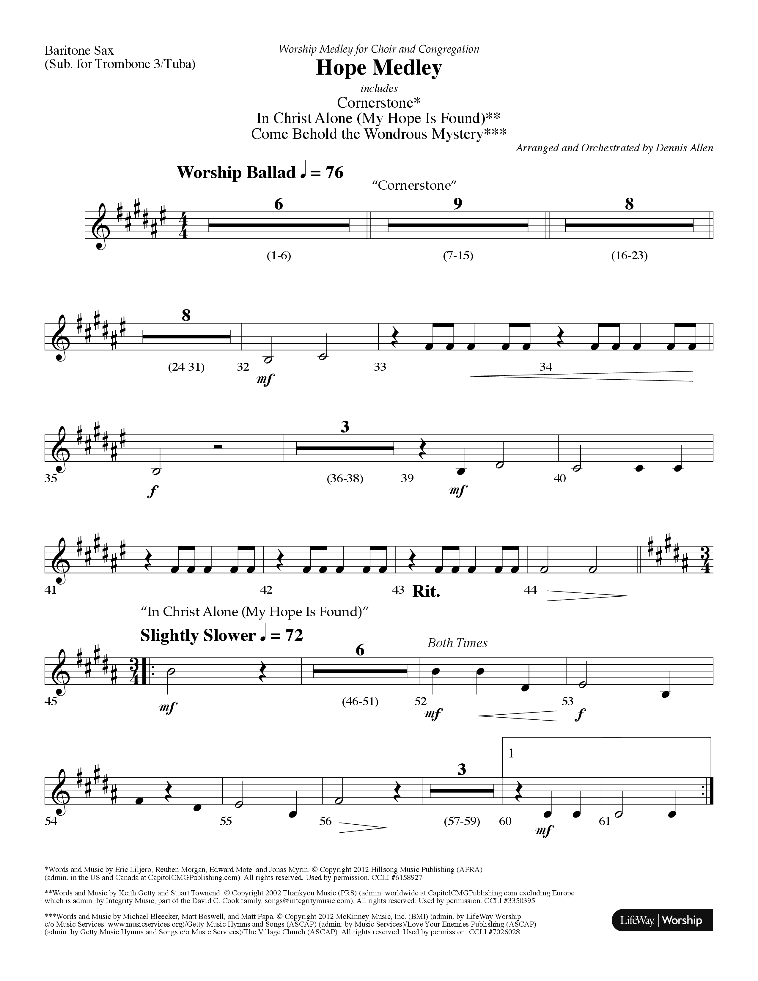 Hope Medley (with Cornerstone, In Christ Alone (My Hope Is Found), Come Behold The Wondrous Mystery) (Choral Anthem SATB) Bari Sax (Lifeway Choral / Arr. Dennis Allen)