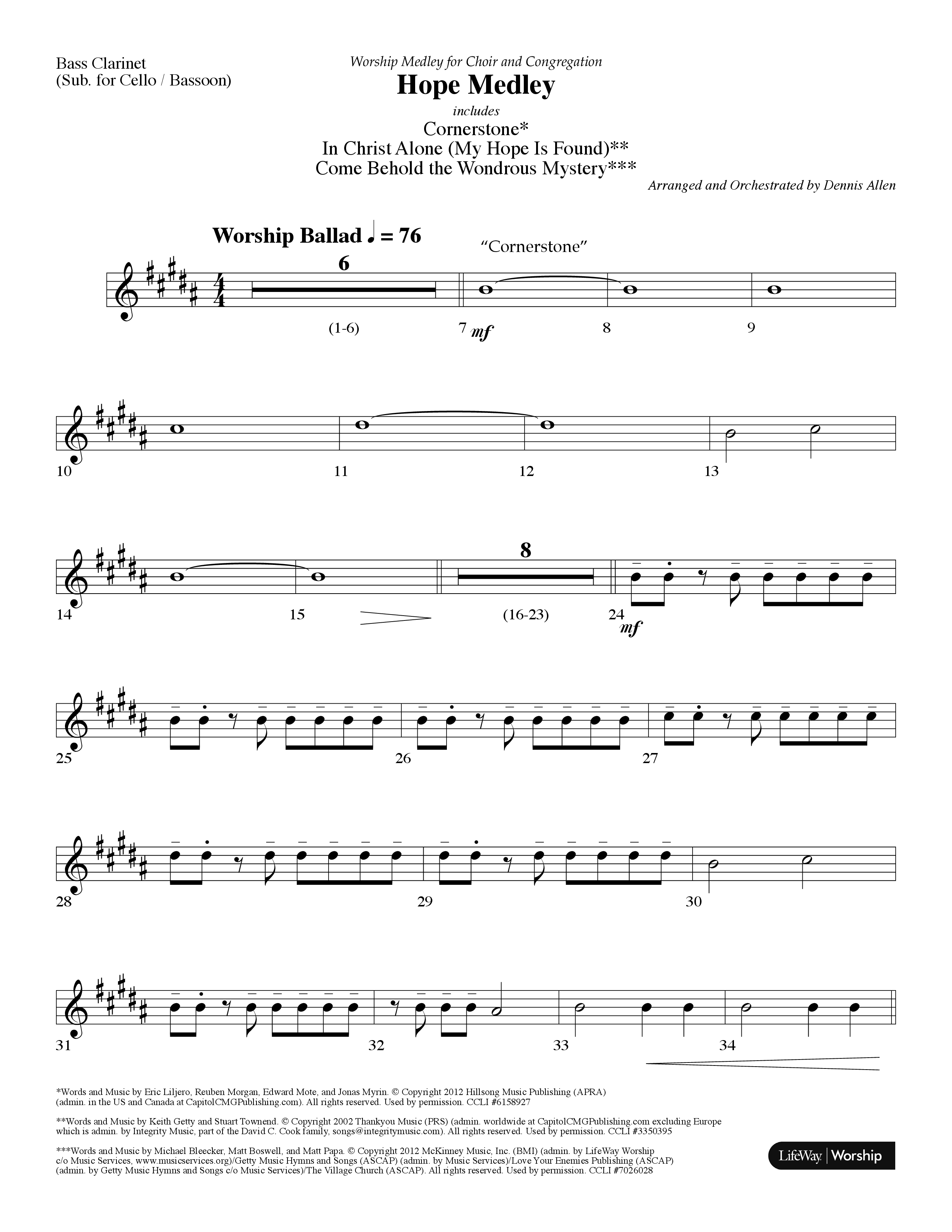 Hope Medley (with Cornerstone, In Christ Alone (My Hope Is Found), Come Behold The Wondrous Mystery) (Choral Anthem SATB) Bass Clarinet (Lifeway Choral / Arr. Dennis Allen)