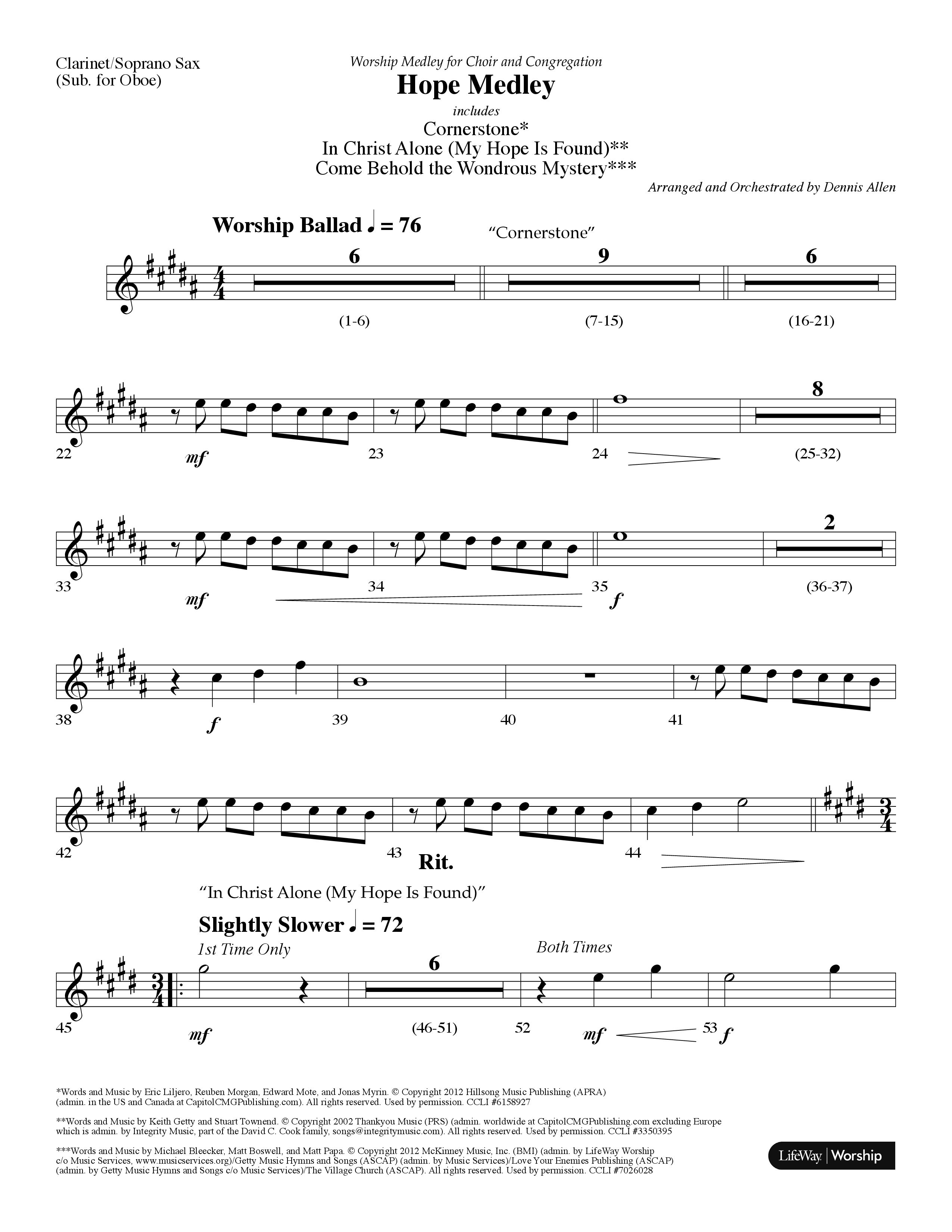 Hope Medley (with Cornerstone, In Christ Alone (My Hope Is Found), Come Behold The Wondrous Mystery) (Choral Anthem SATB) Clarinet/Soprano Sax (Lifeway Choral / Arr. Dennis Allen)