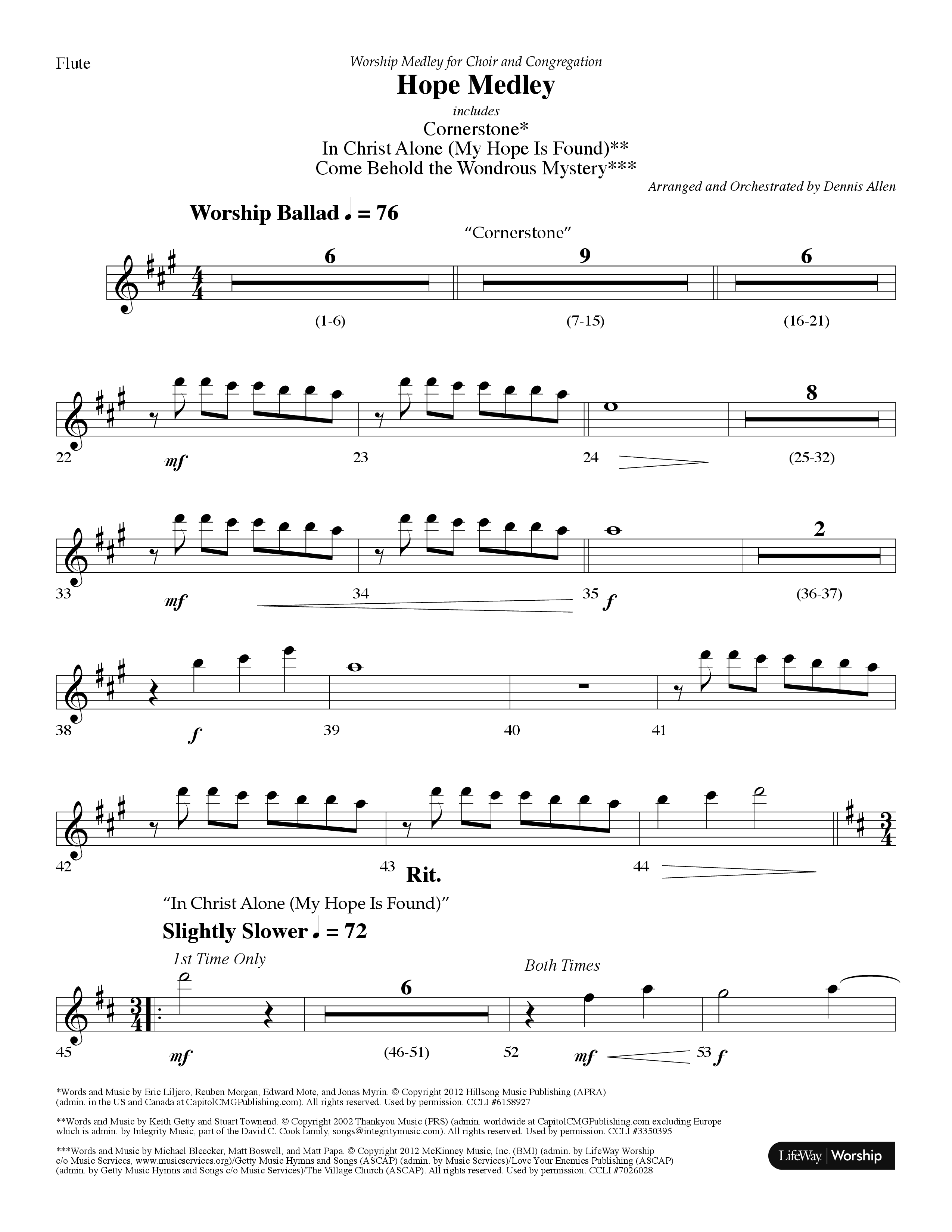Hope Medley (with Cornerstone, In Christ Alone (My Hope Is Found), Come Behold The Wondrous Mystery) (Choral Anthem SATB) Flute (Lifeway Choral / Arr. Dennis Allen)