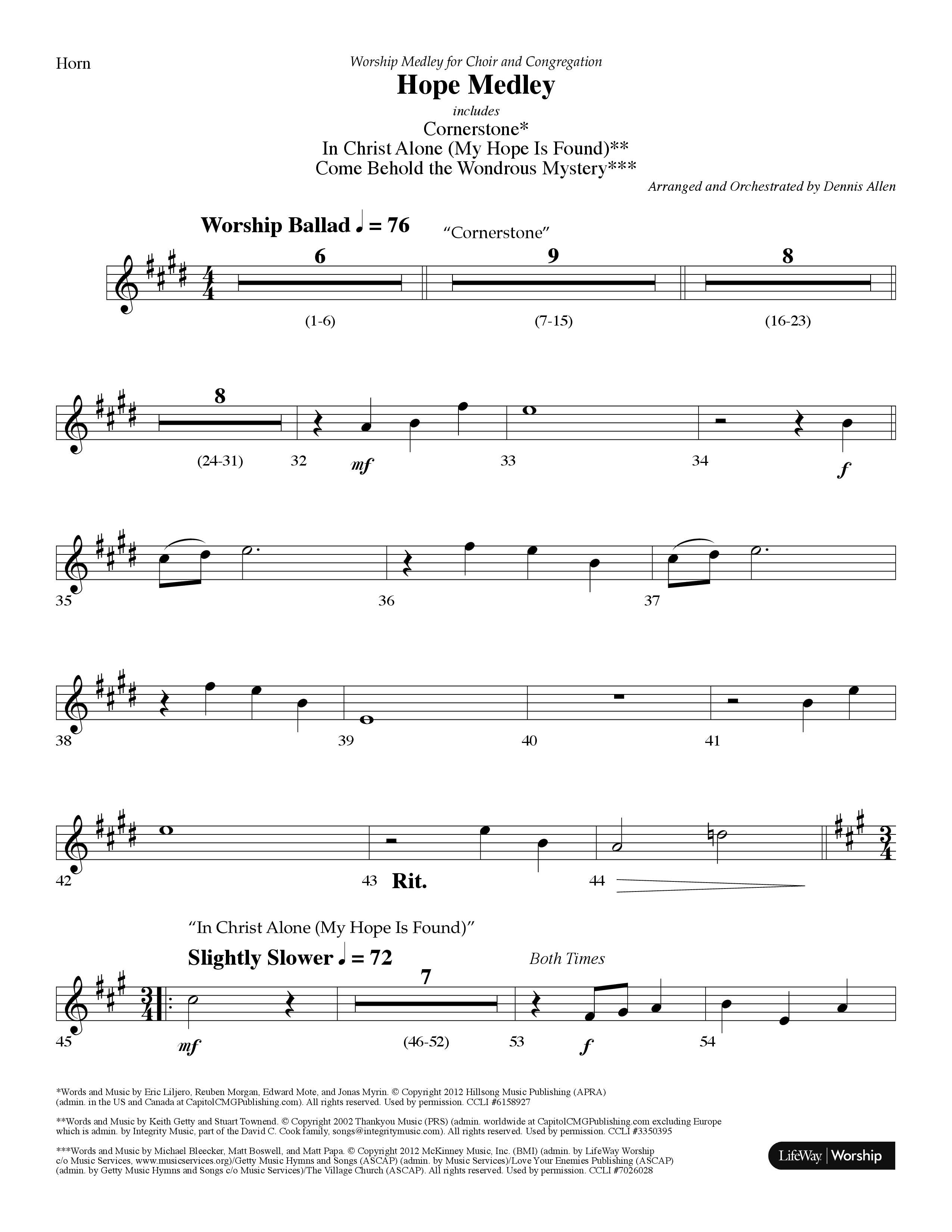 Hope Medley (with Cornerstone, In Christ Alone (My Hope Is Found), Come Behold The Wondrous Mystery) (Choral Anthem SATB) French Horn (Lifeway Choral / Arr. Dennis Allen)